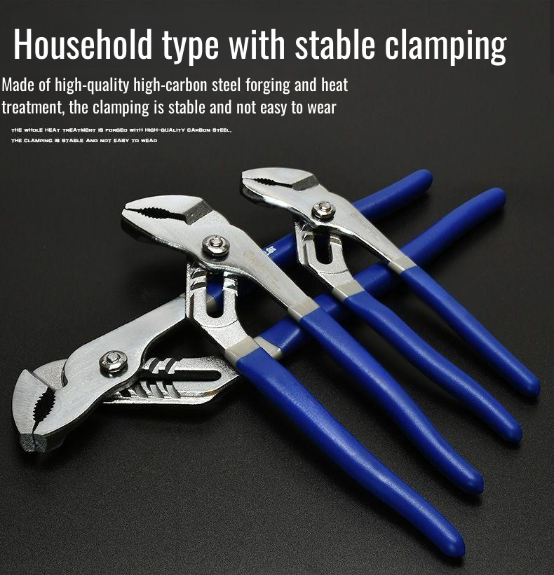 Large opening adjustable pliers for pipes and fittings
