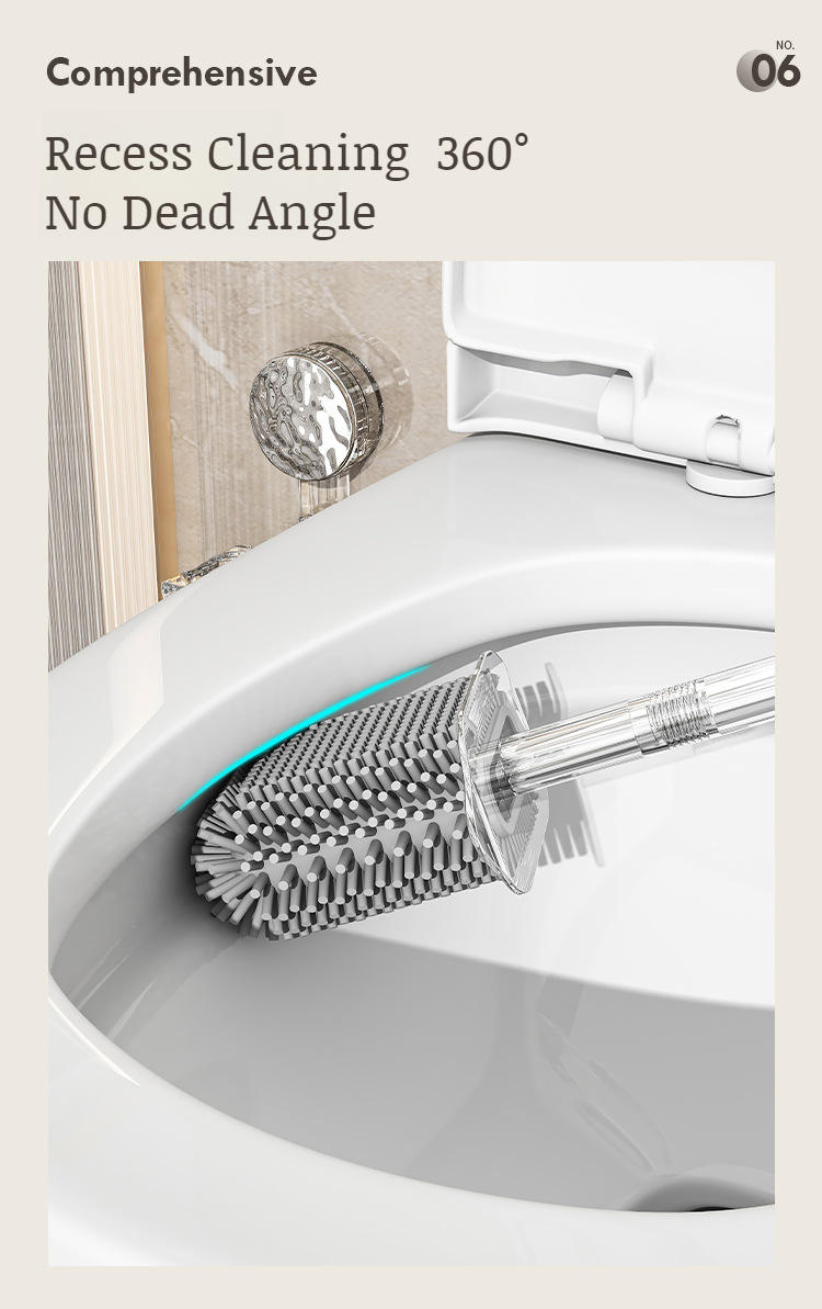 Close-up of bristles on no dead space toilet brush