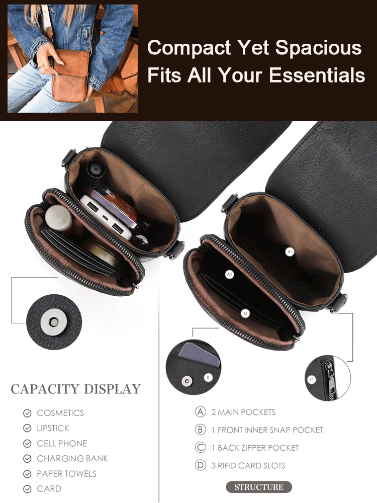 【Genuine leather】Premium Tuscan Leather Crossbody Bag- Anti-Theft Travel Organizer - Opens Flat 💼✨