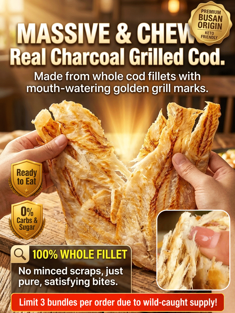 【200 fish fillets/pack】Premium Busan Charcoal-Grilled Cod Jerky | Melt in Your Mouth | High Omega-3 Jumbo Family Size 🐟🔥