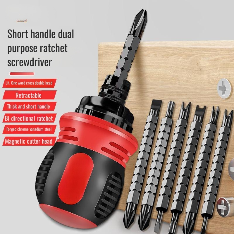 Flexible portable retractable screwdriver with magnetic double-ended design