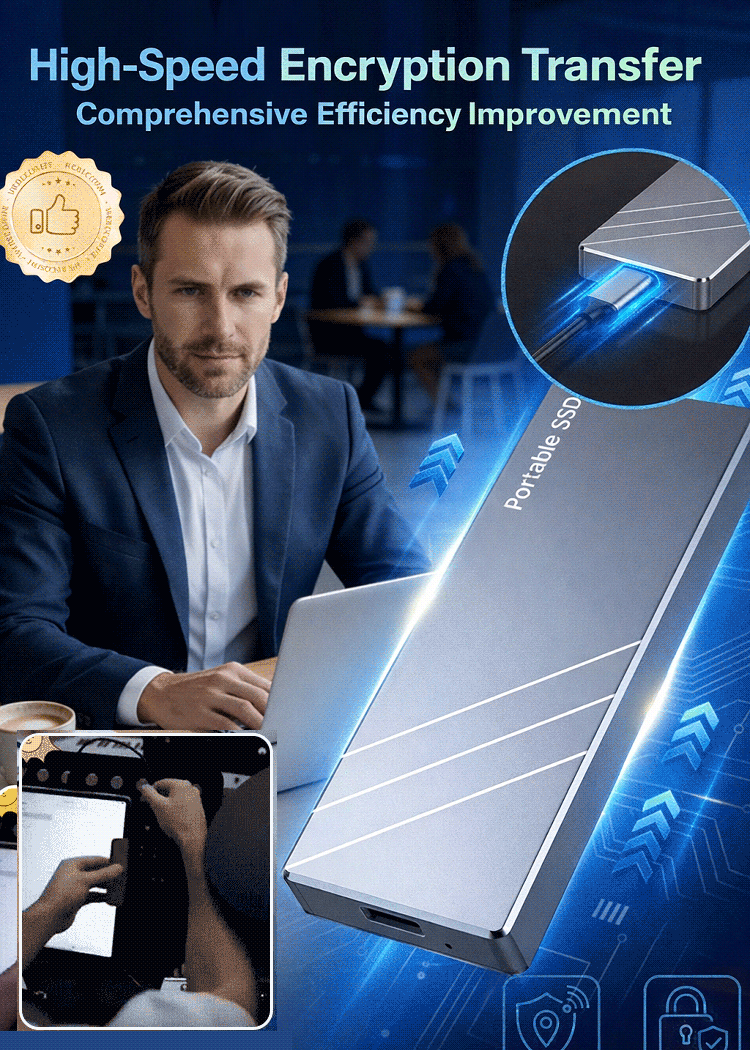 [High-Speed ​​Encrypted Transfer] 16TB Ultra-Speed Portable SSD | NVMe 1050MB/s High-Performance External Drive | Rugged IP54 Water Resistant 💾⚡