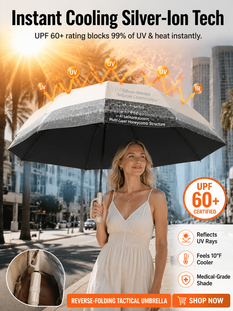 🌧️ Automatic Windproof Umbrella | 30 Carbon Fiber Ribs | SPF 50 UV Protection | Built-in Backpack Clip ☀️