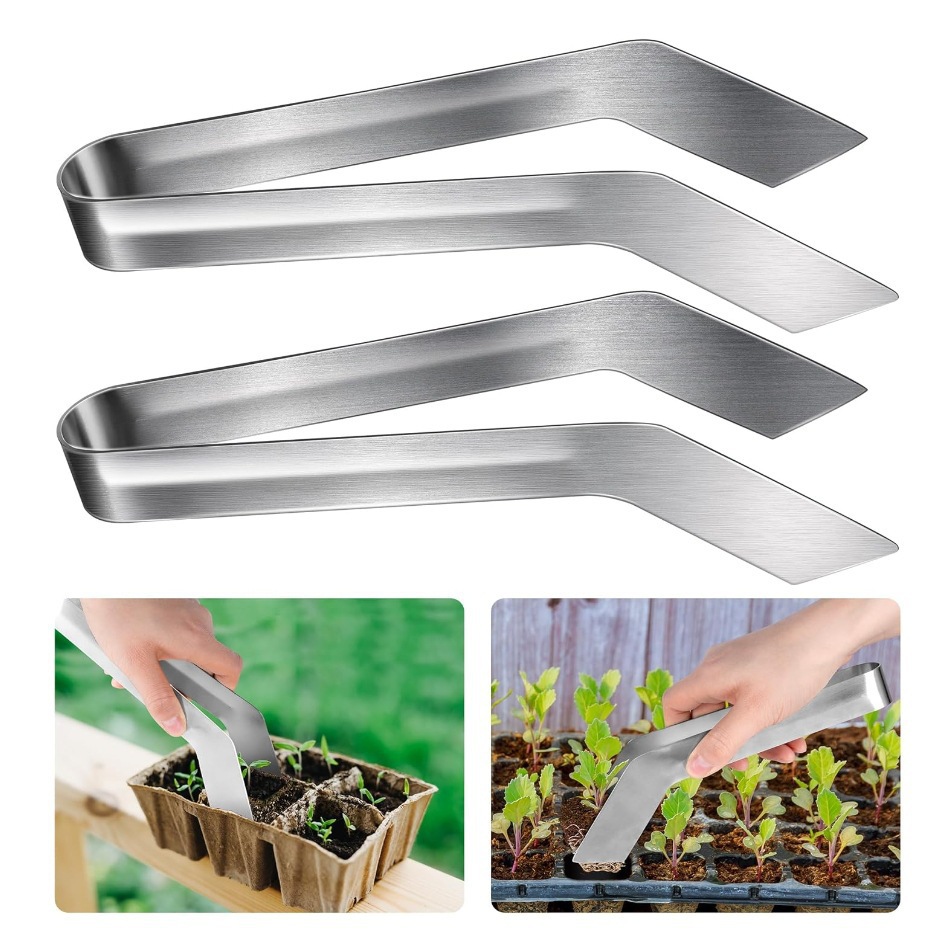 Durable stainless steel transplanting tongs
