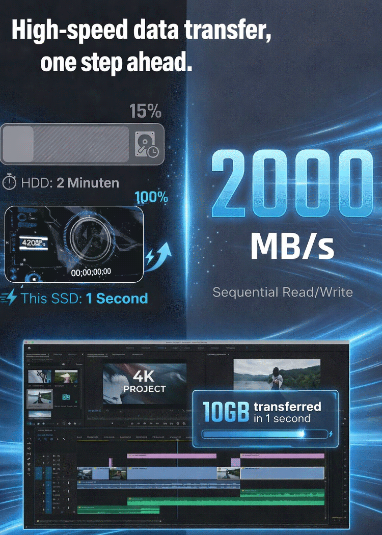 [High-Speed ​​Encrypted Transfer] 16TB Ultra-Speed Portable SSD | NVMe 1050MB/s High-Performance External Drive | Rugged IP54 Water Resistant 💾⚡