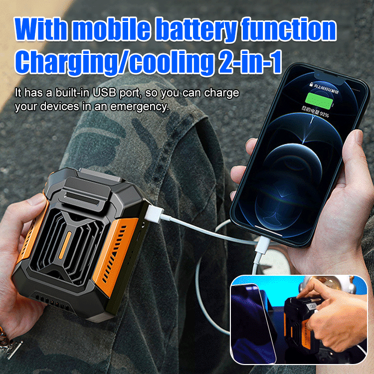 Outdoor full-body cooling device [flashlight + rechargeable treasure]AI intelligent cooling chip and silent motor release cool air as soon as it starts. It lowers the temperature of the sensation by 10 degrees Celsius in a short time!