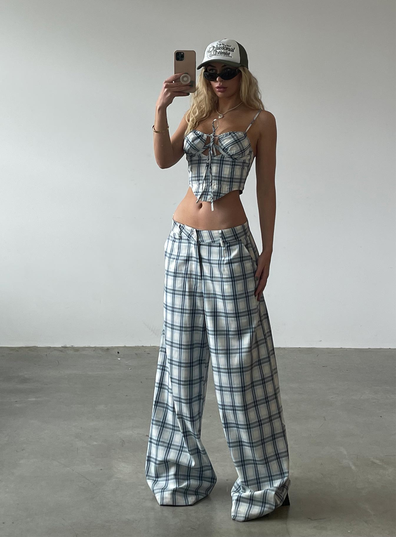 JGR & STN Cami Plaid Trouser Blue Check-Heyiad