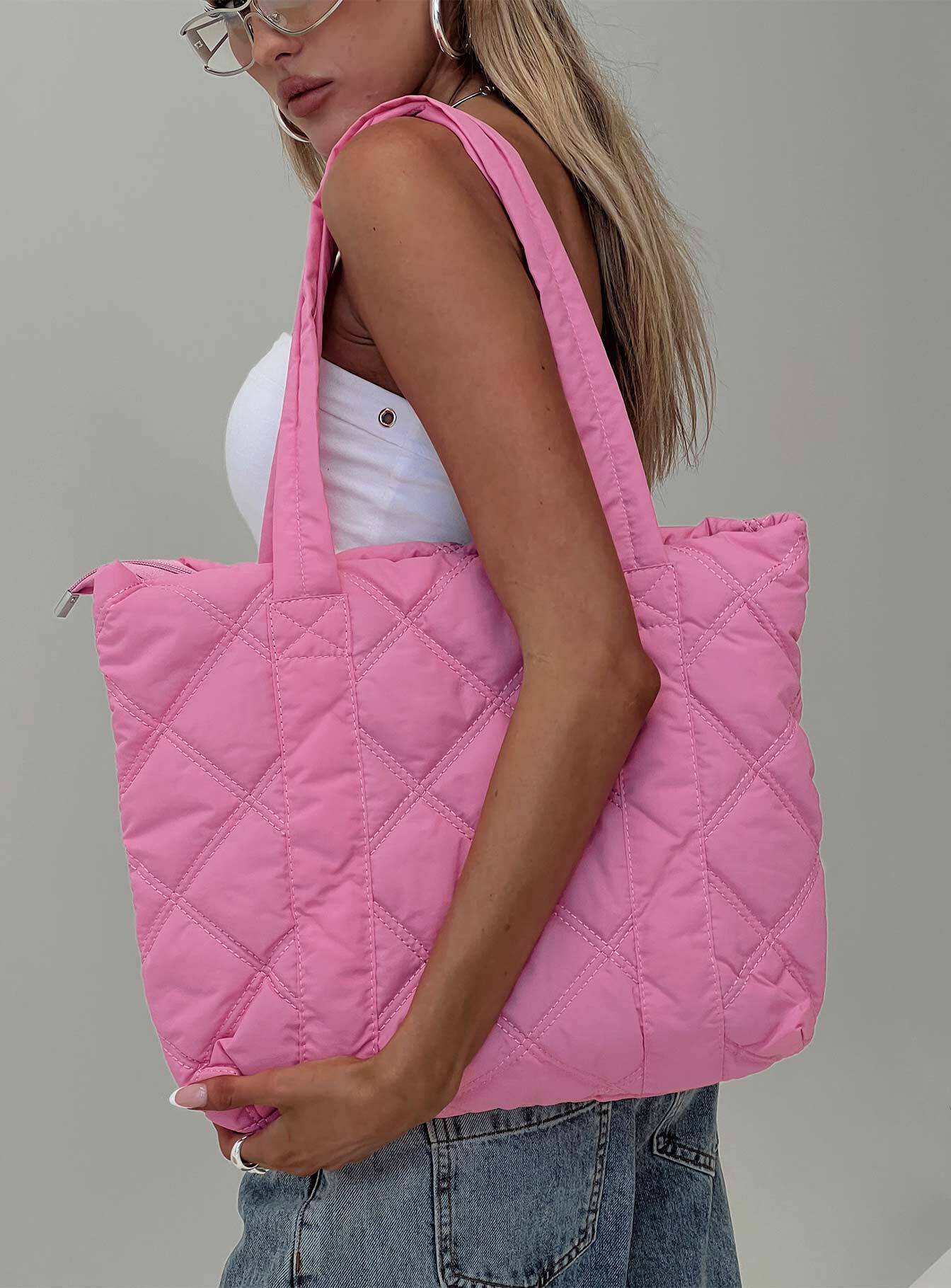 Jovie Nylon Quilted Tote Pink-Heyiad
