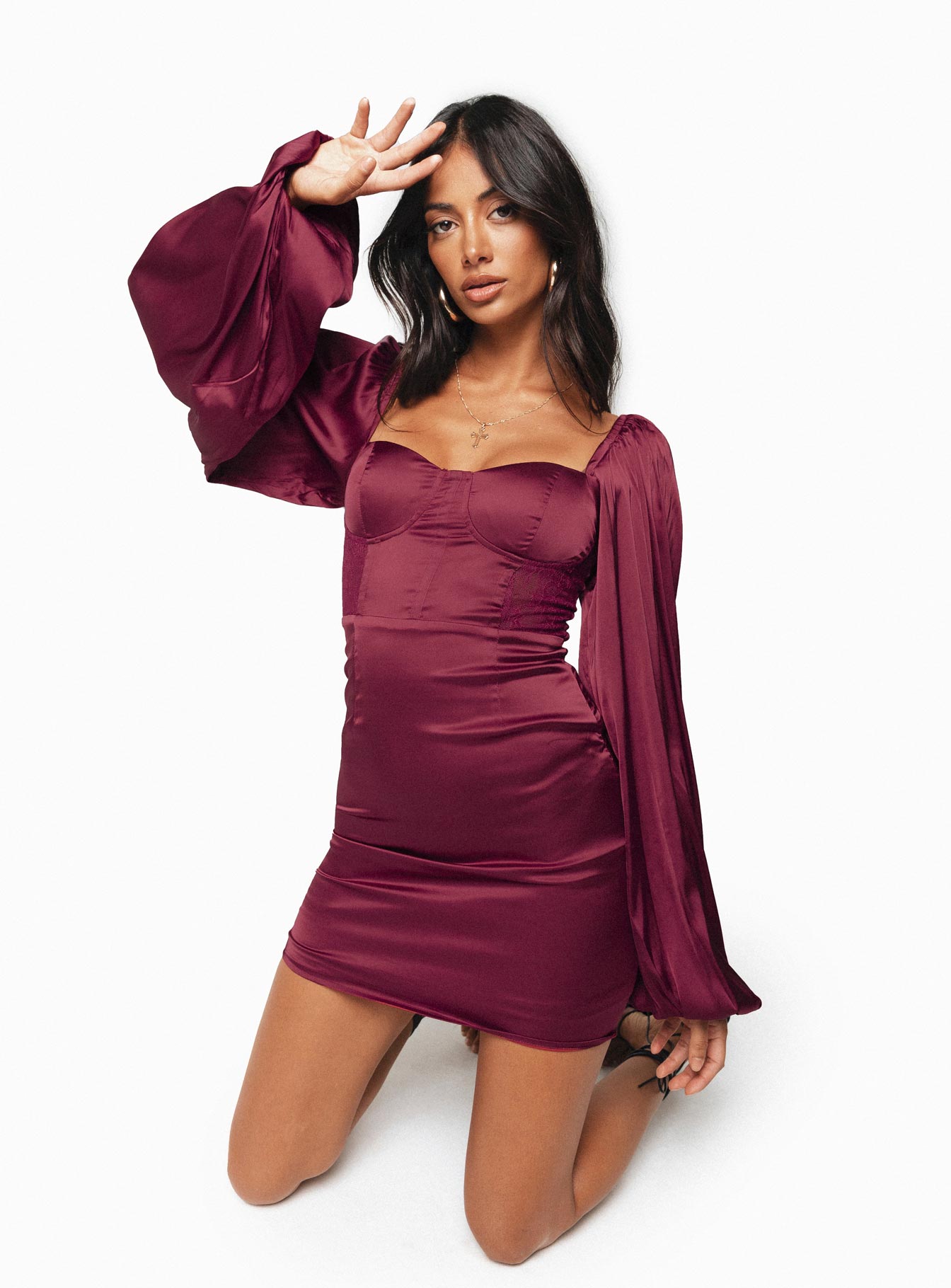 Karuah Long Sleeve Mini Dress Burgundy-Heyiad