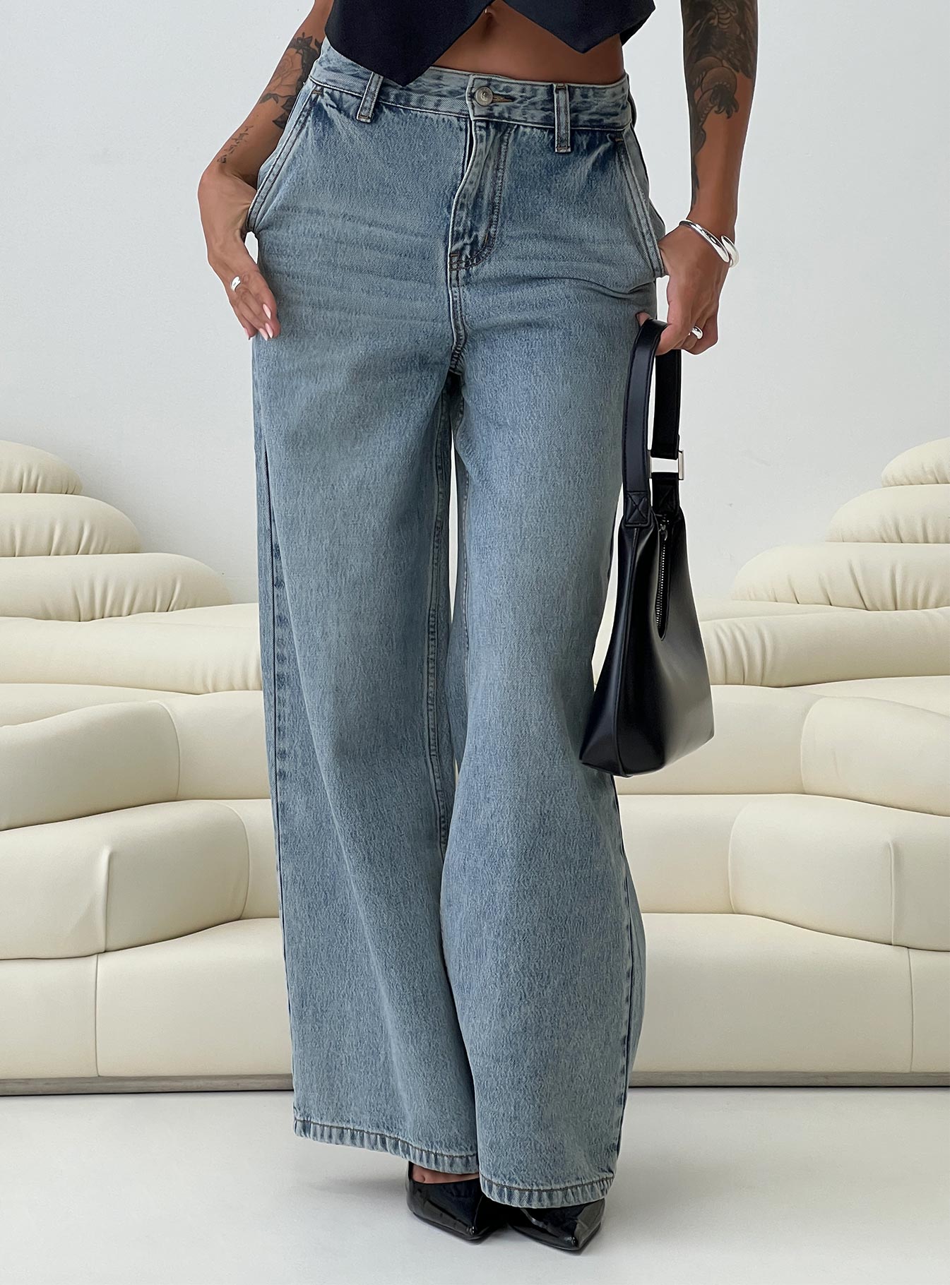 Jewelz Wide Leg Jeans Light Wash-Heyiad