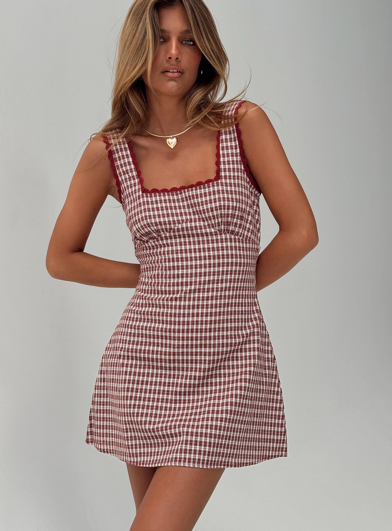 Dasha Mini Dress Red Check-Heyiad