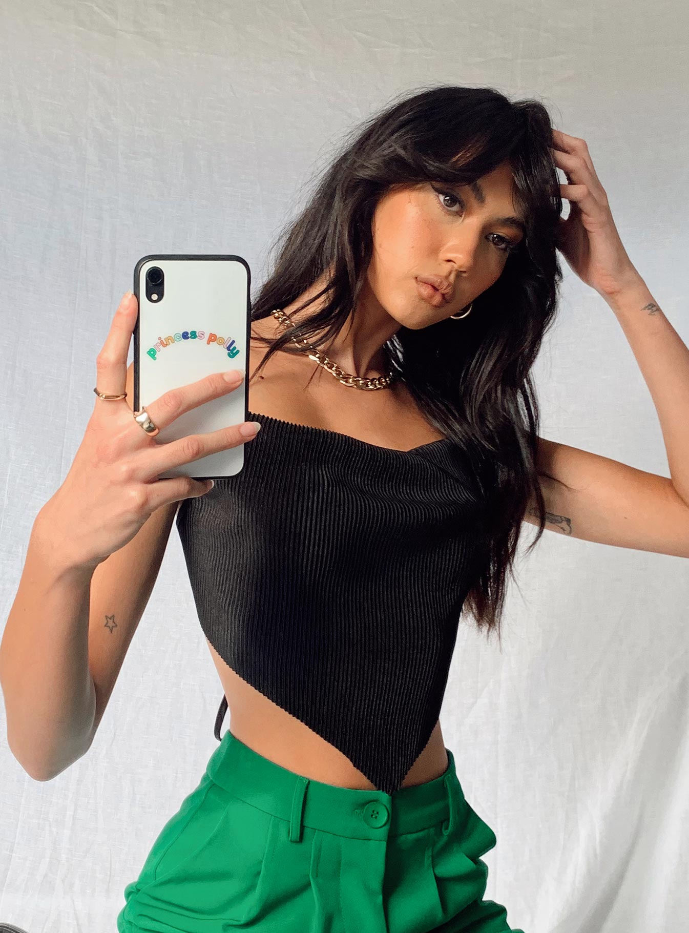 Julia Plisse Top Black-Heyiad