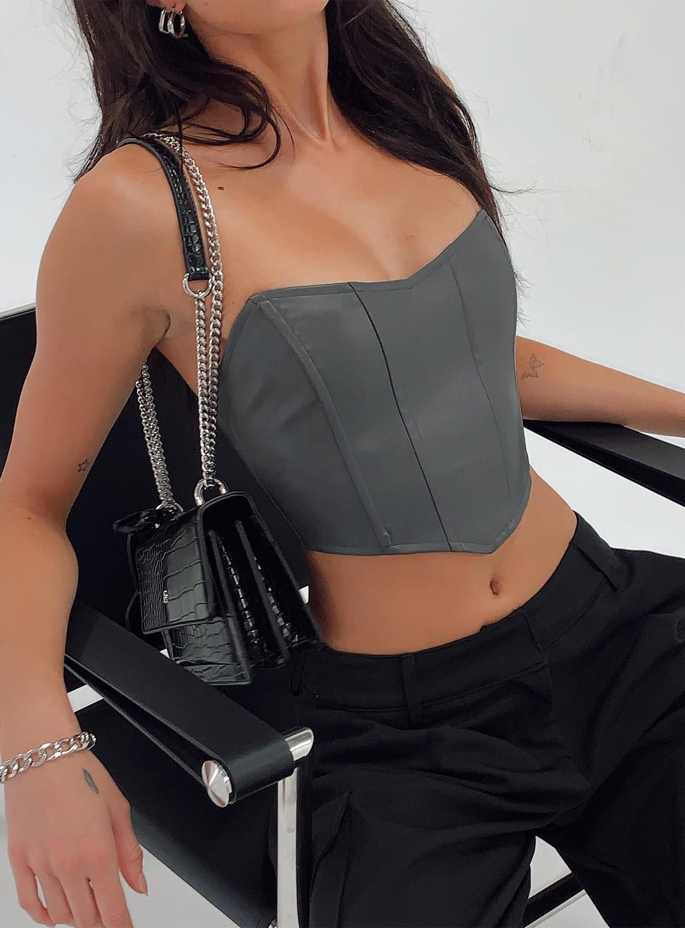 Jessica PU Bustier Grey-Heyiad