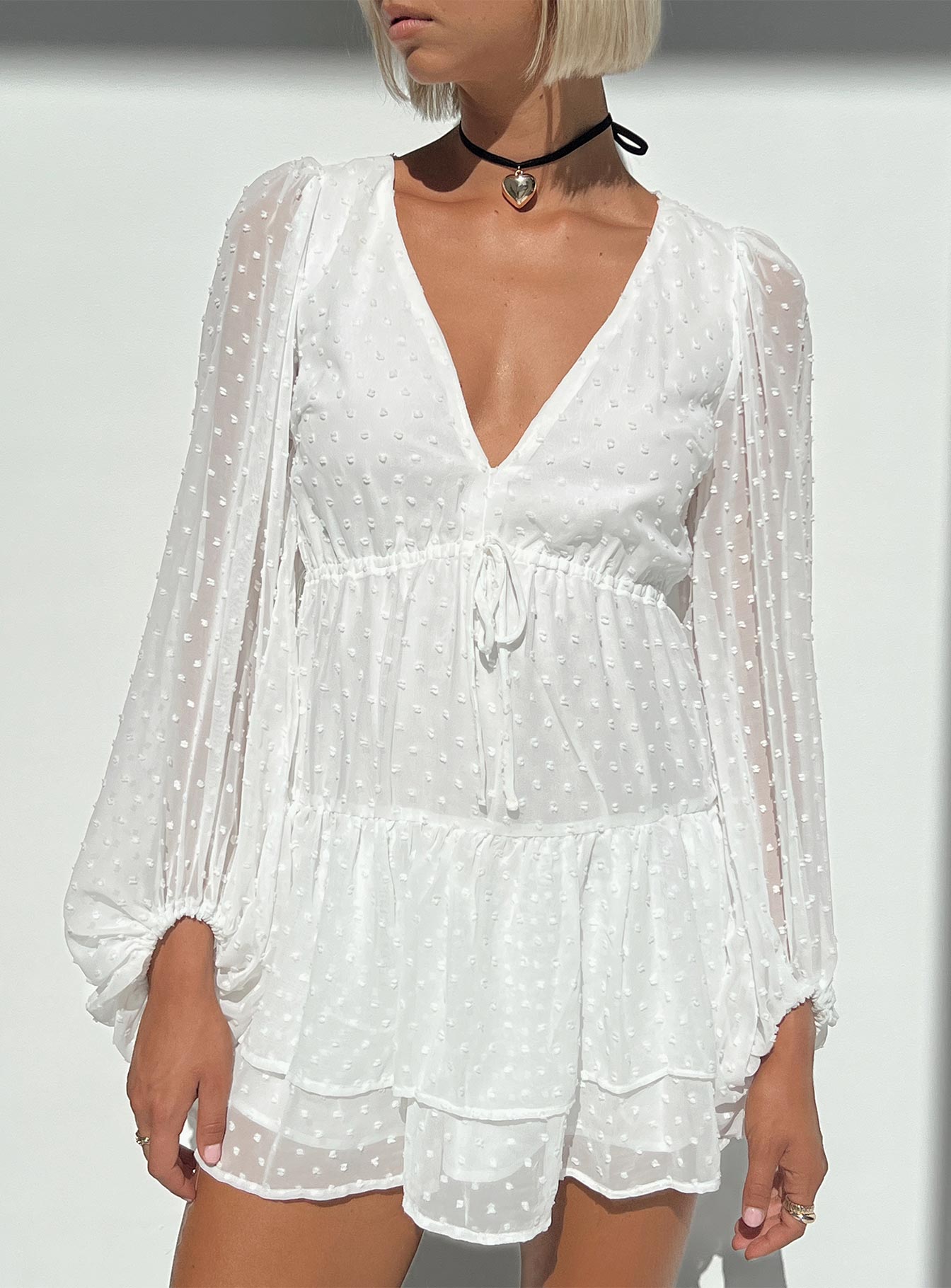 Dialla Long Sleeve Mini Dress White-Heyiad