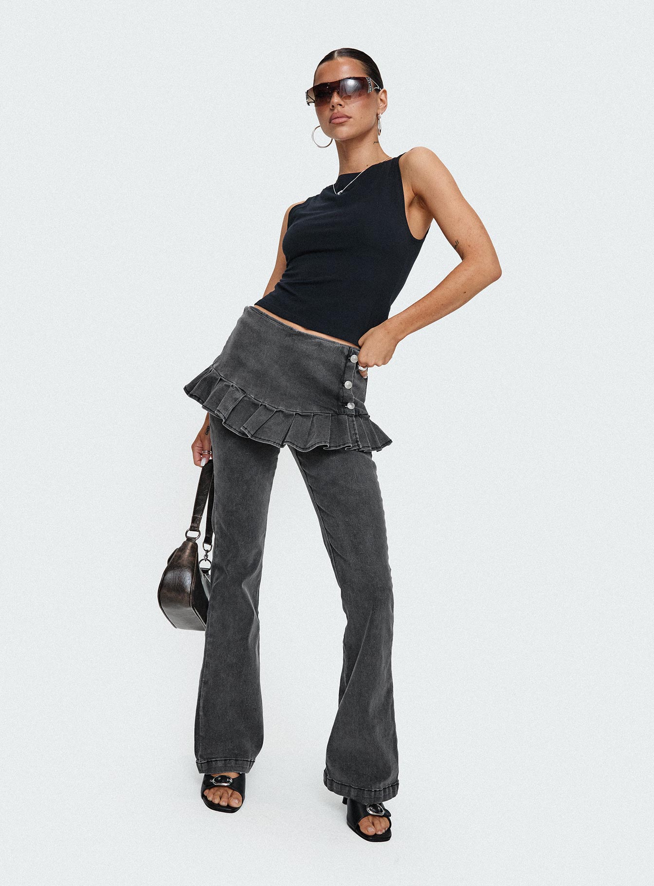 Jordynne Layered Pant Washed Black-Heyiad