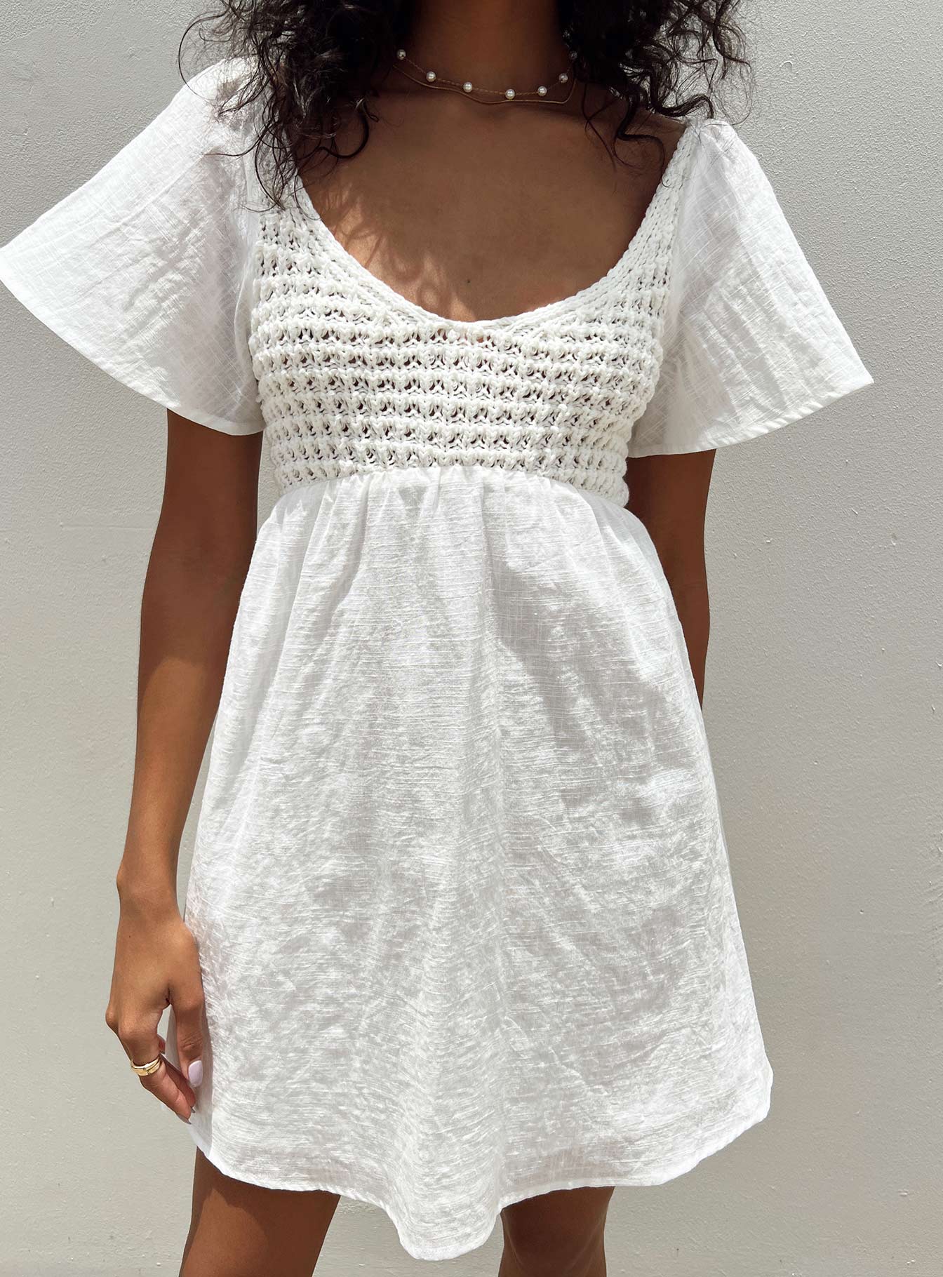 Derena Crochet Bust Mini Dress White-Heyiad