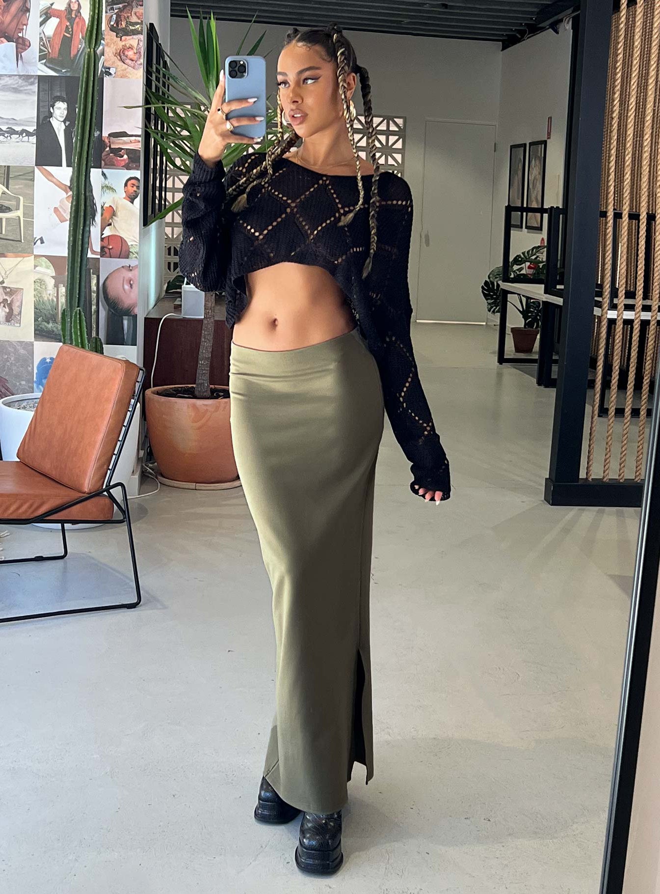 Karley Low Waist Maxi Skirt Green-Heyiad