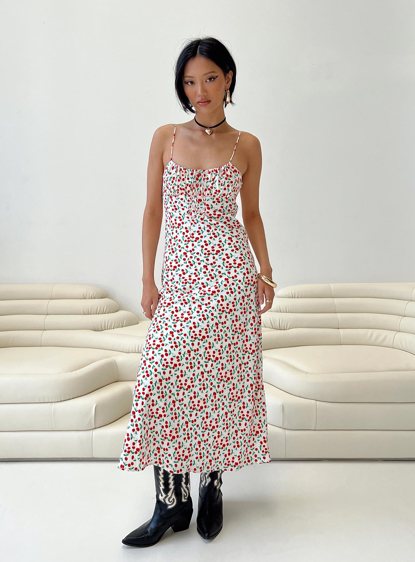 Kaplan Midi Dress White / Red-Heyiad