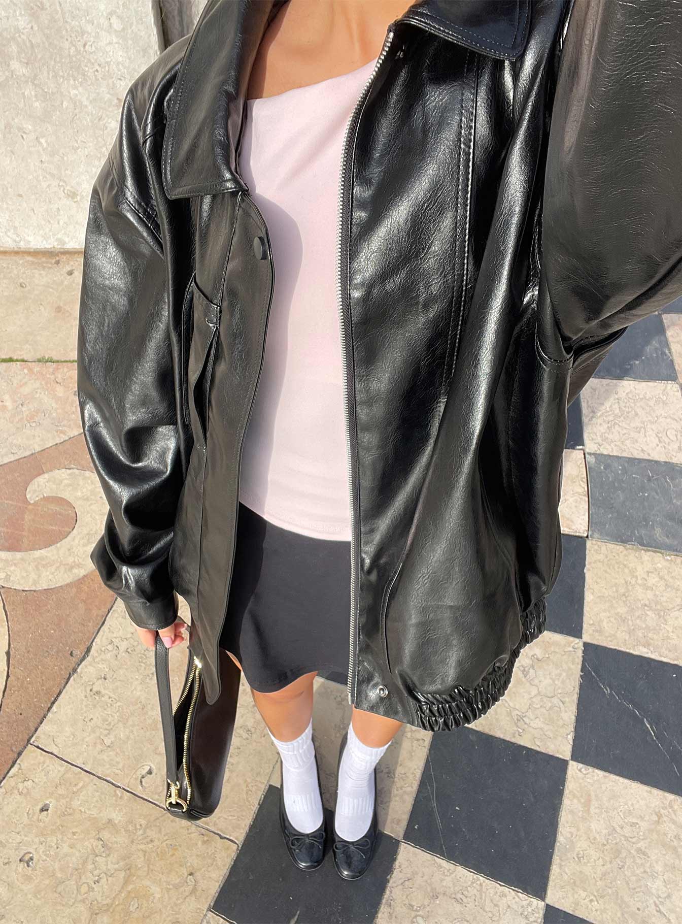 Devija Faux Leather Jacket Black-Heyiad