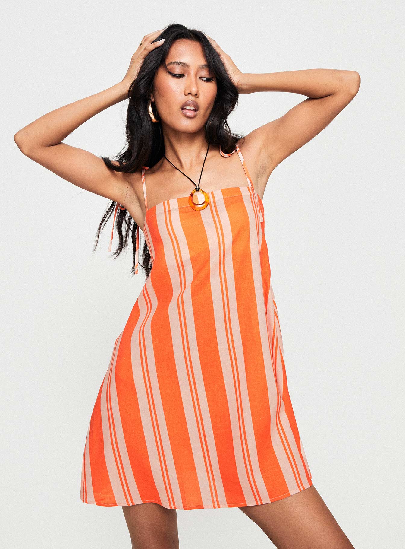 Jorgie Linen Blend Mini Dress Orange Multi-Heyiad