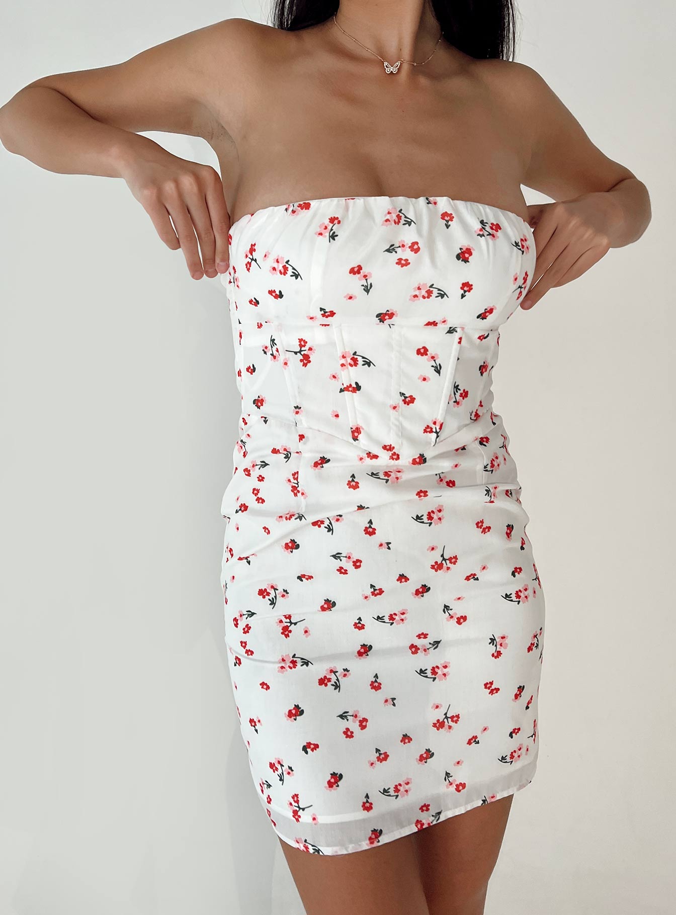Ivy Corset Mini Dress White Floral-Heyiad