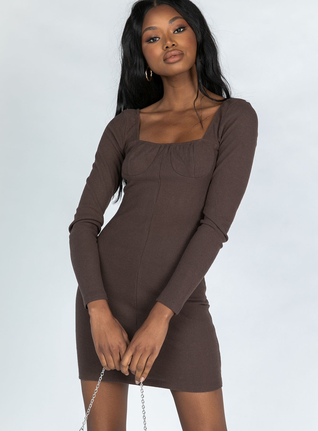 Denielle Mini Dress Chocolate-Heyiad