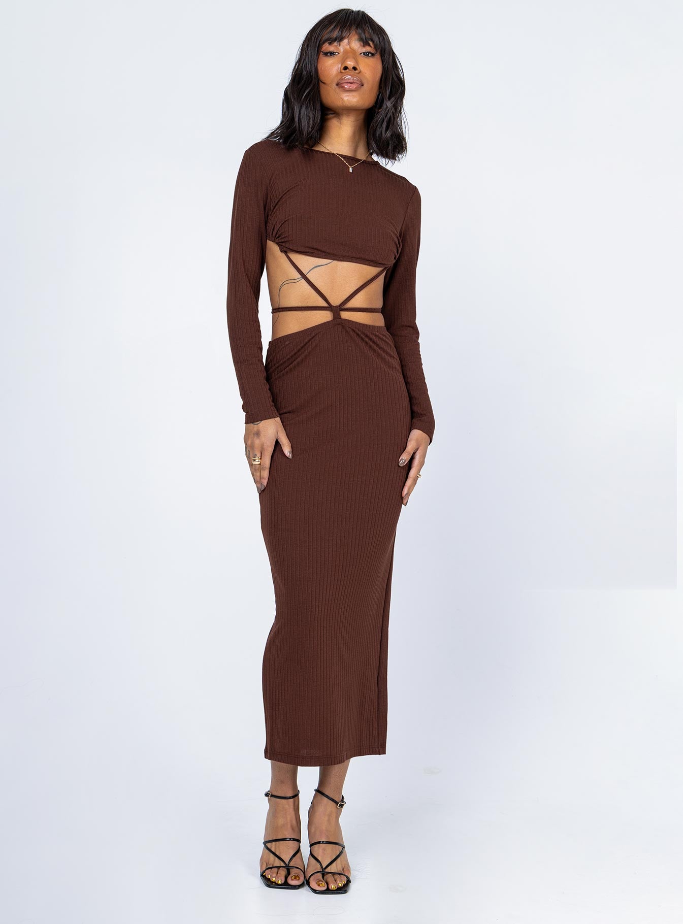 Kari Midi Dress Brown-Heyiad