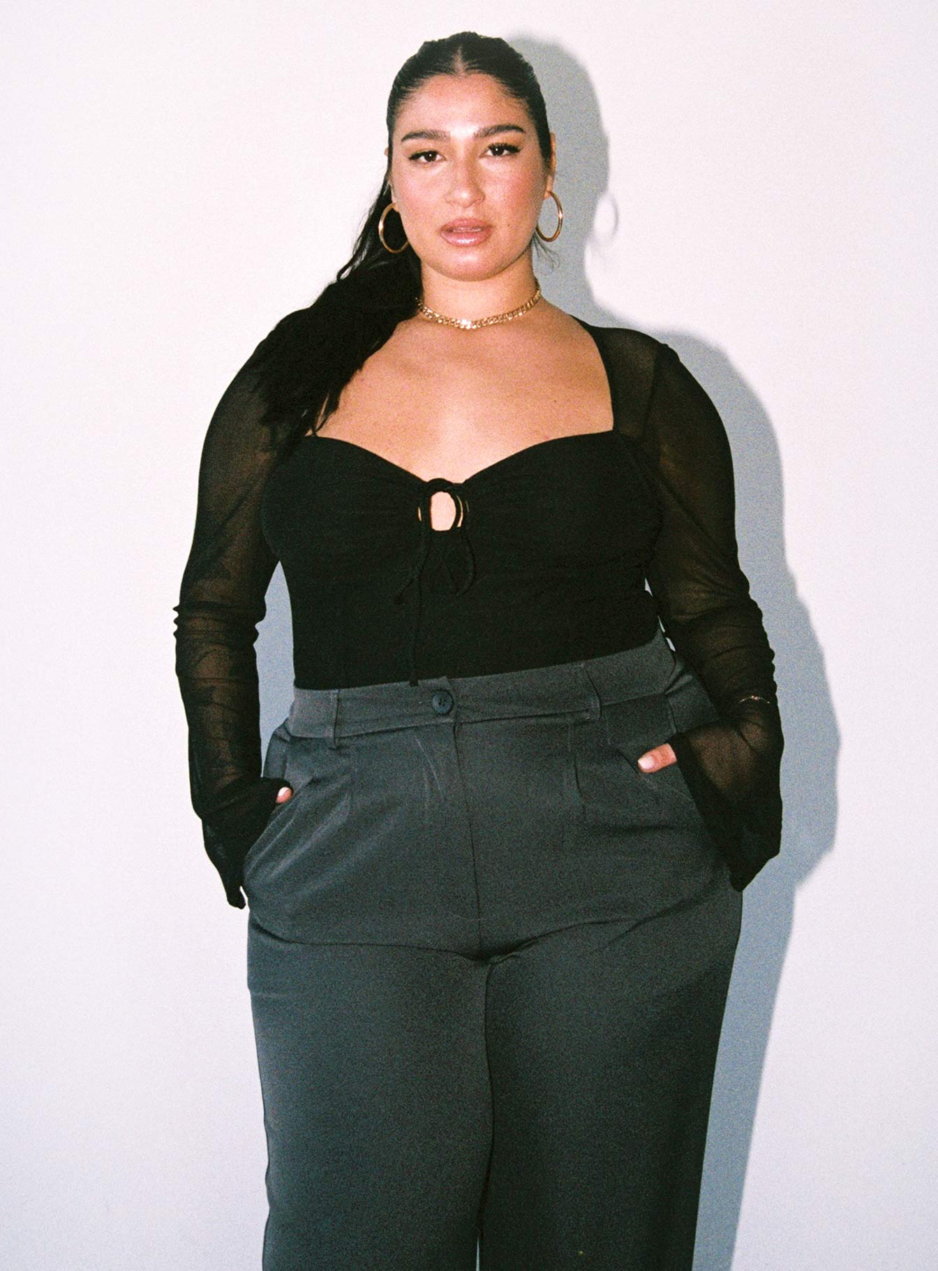 Jacob Long Sleeve Bodysuit Black Curve-Heyiad