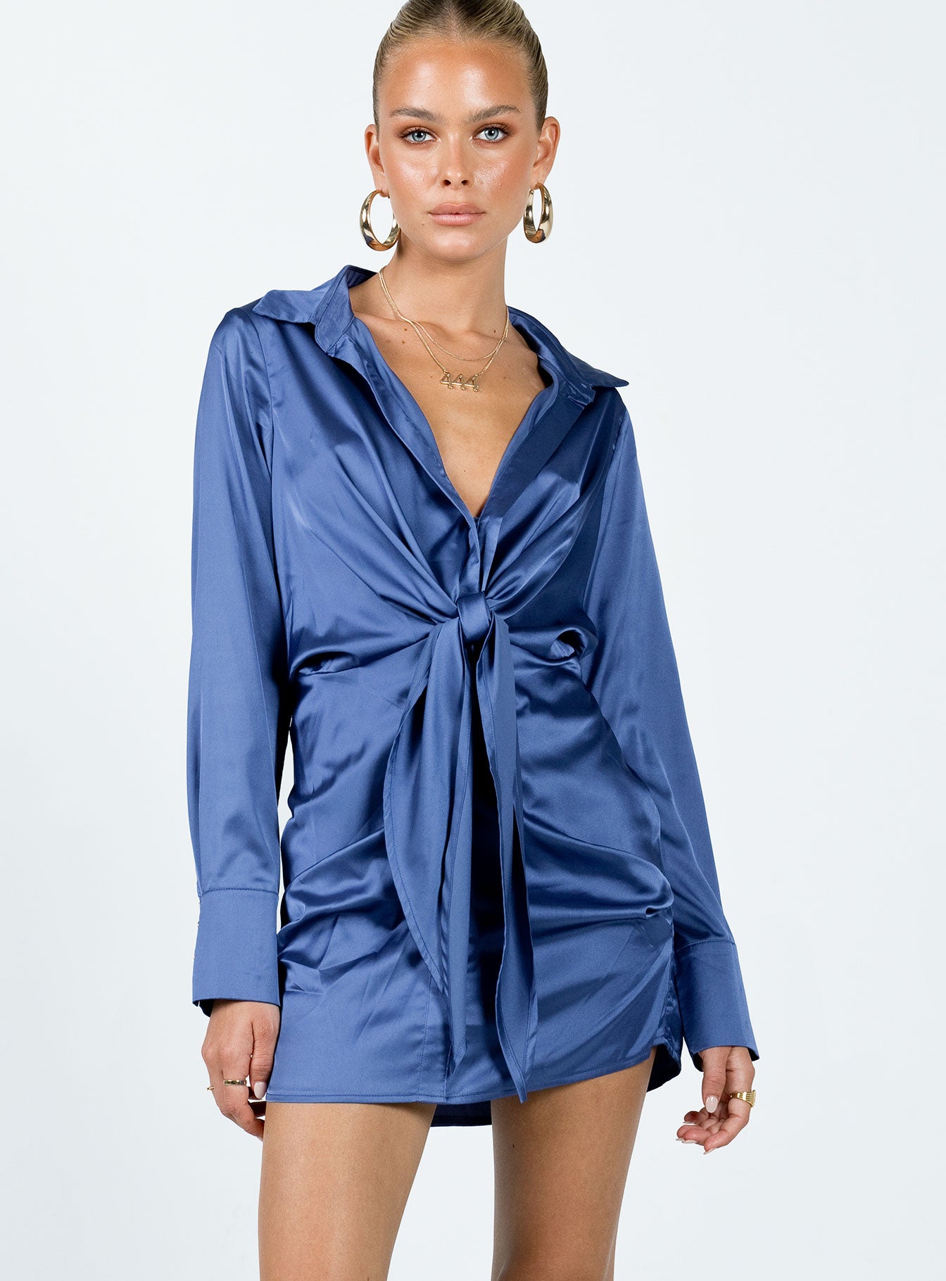 Ixia Long Sleeve Mini Dress Blue-Heyiad