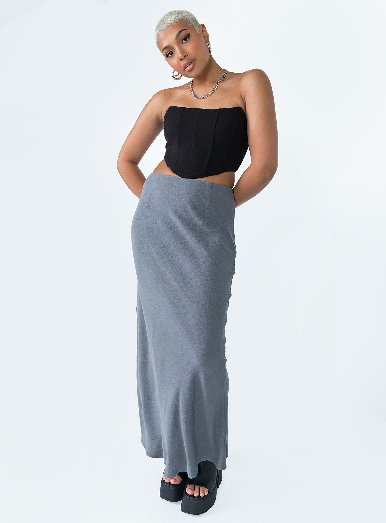 Jodie Maxi Skirt Grey-Heyiad