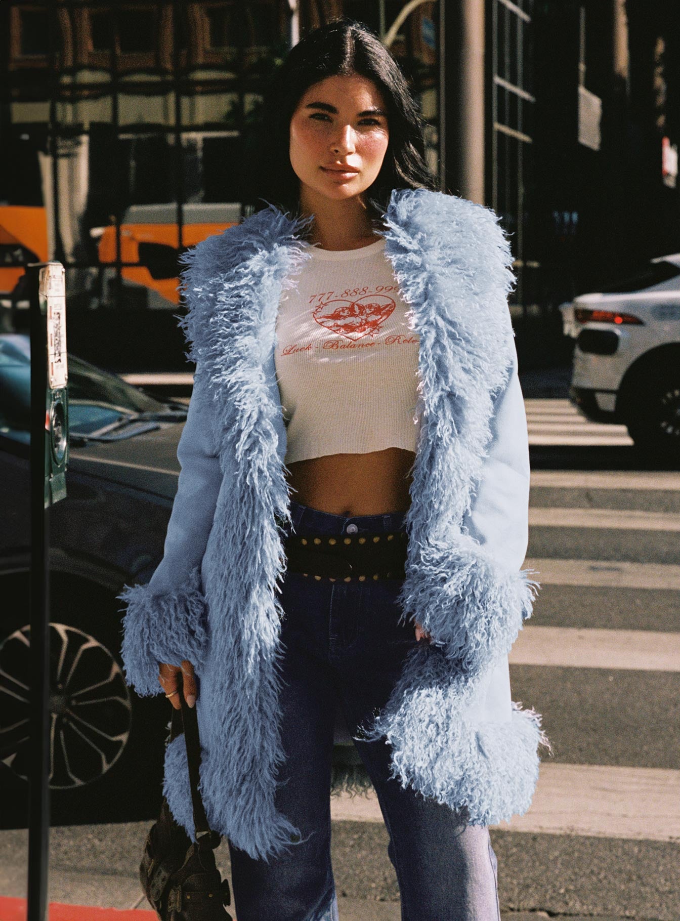 Josefina Faux Fur Detail Jacket Blue-Heyiad