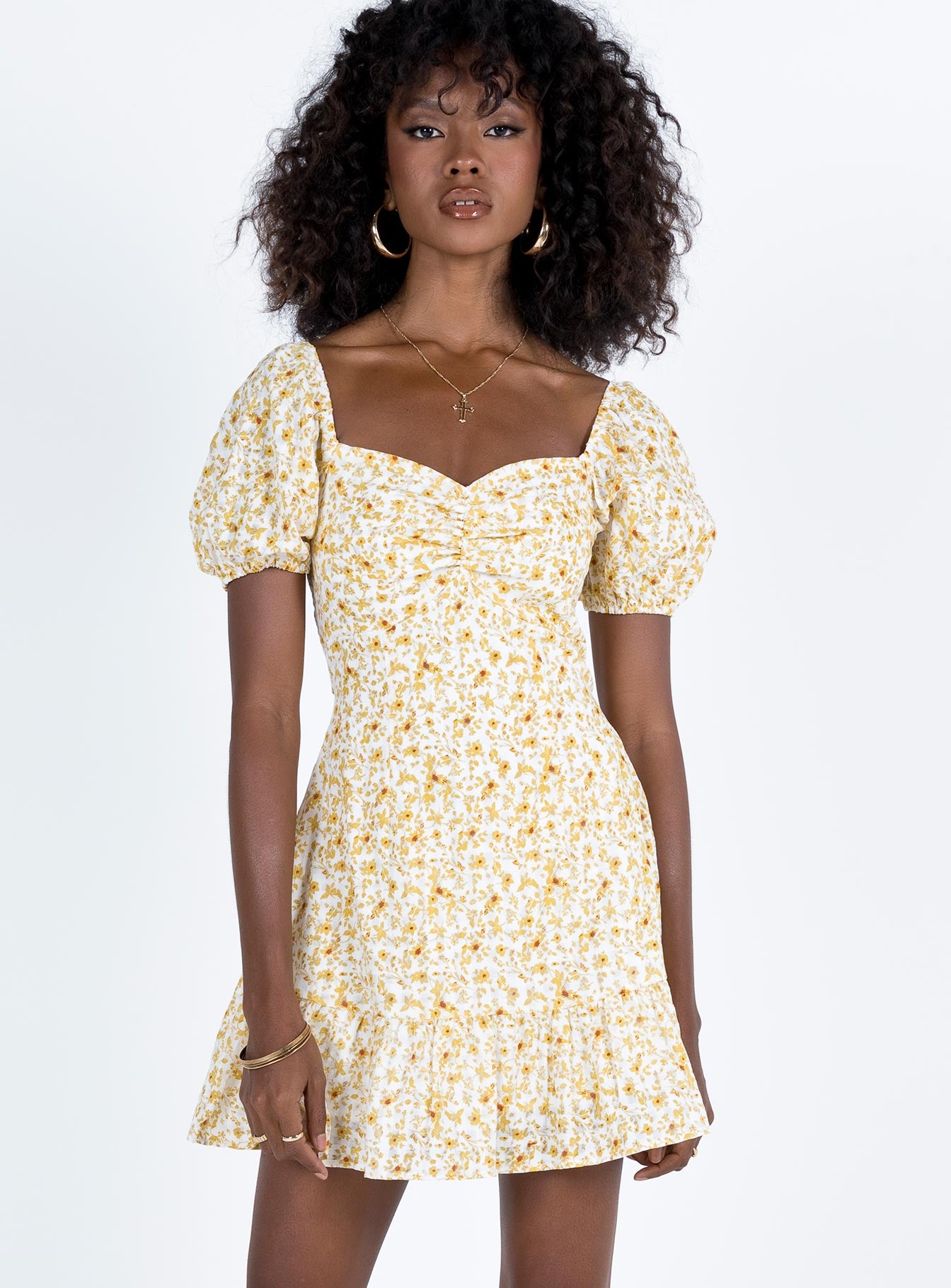 Kaori Mini Dress Yellow Floral-Heyiad