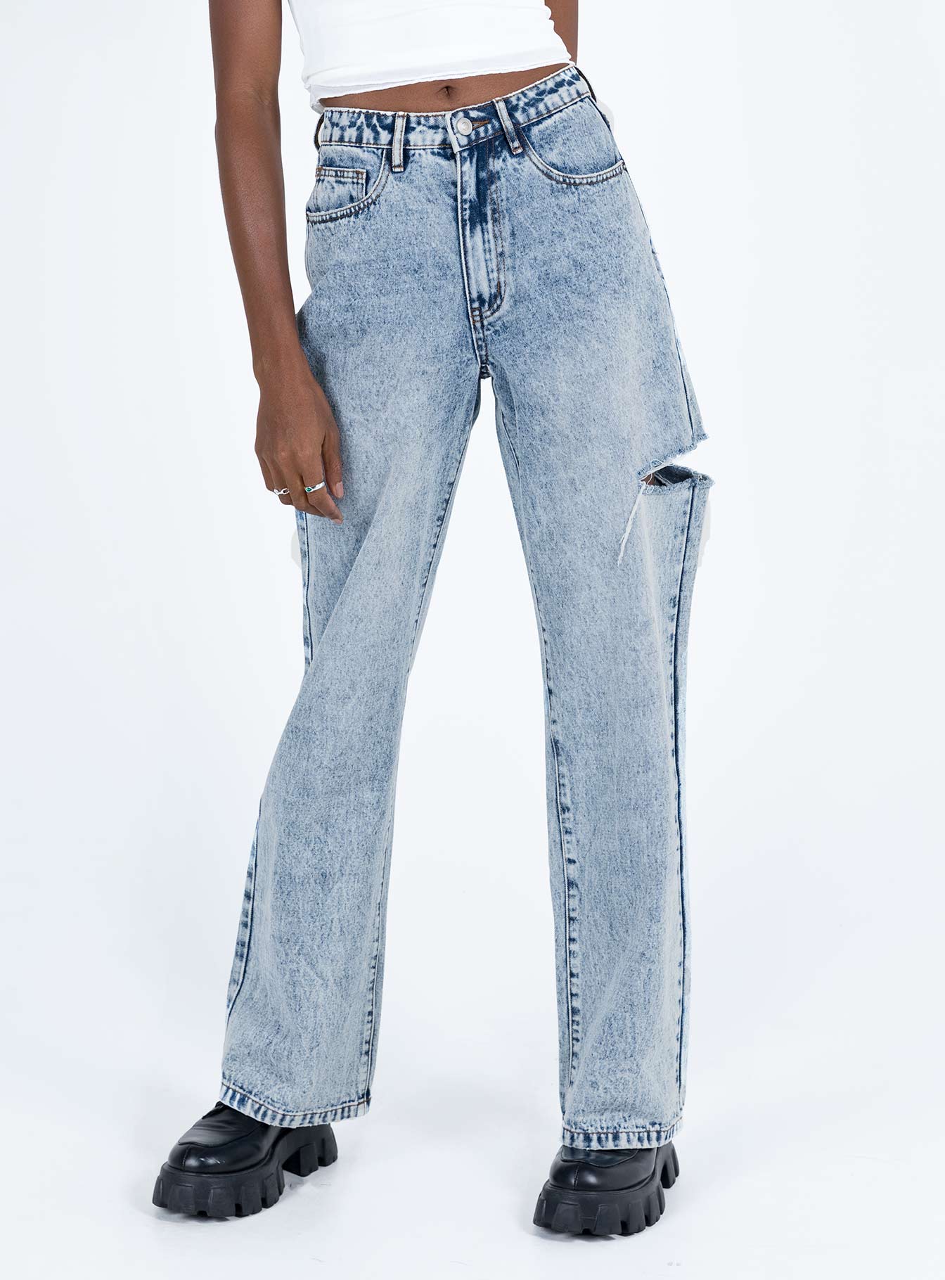 Johnston Wide Leg Jeans Mid Wash Blue-Heyiad