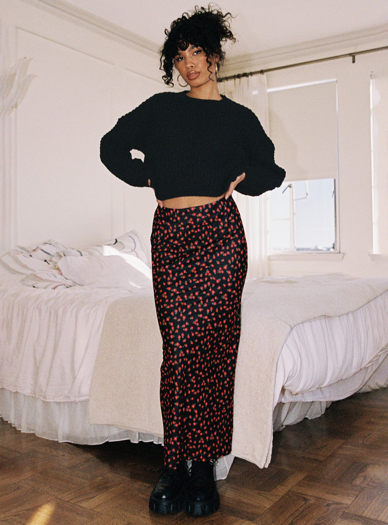 Jodie Maxi Skirt Black Floral-Heyiad