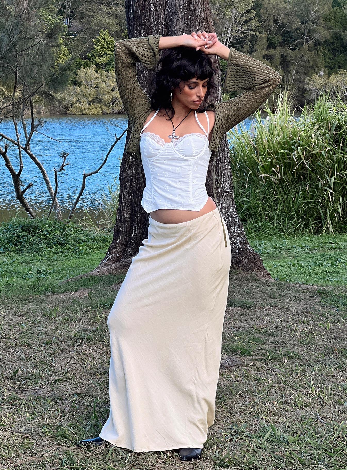 Jodie Maxi Skirt Oatmeal-Heyiad