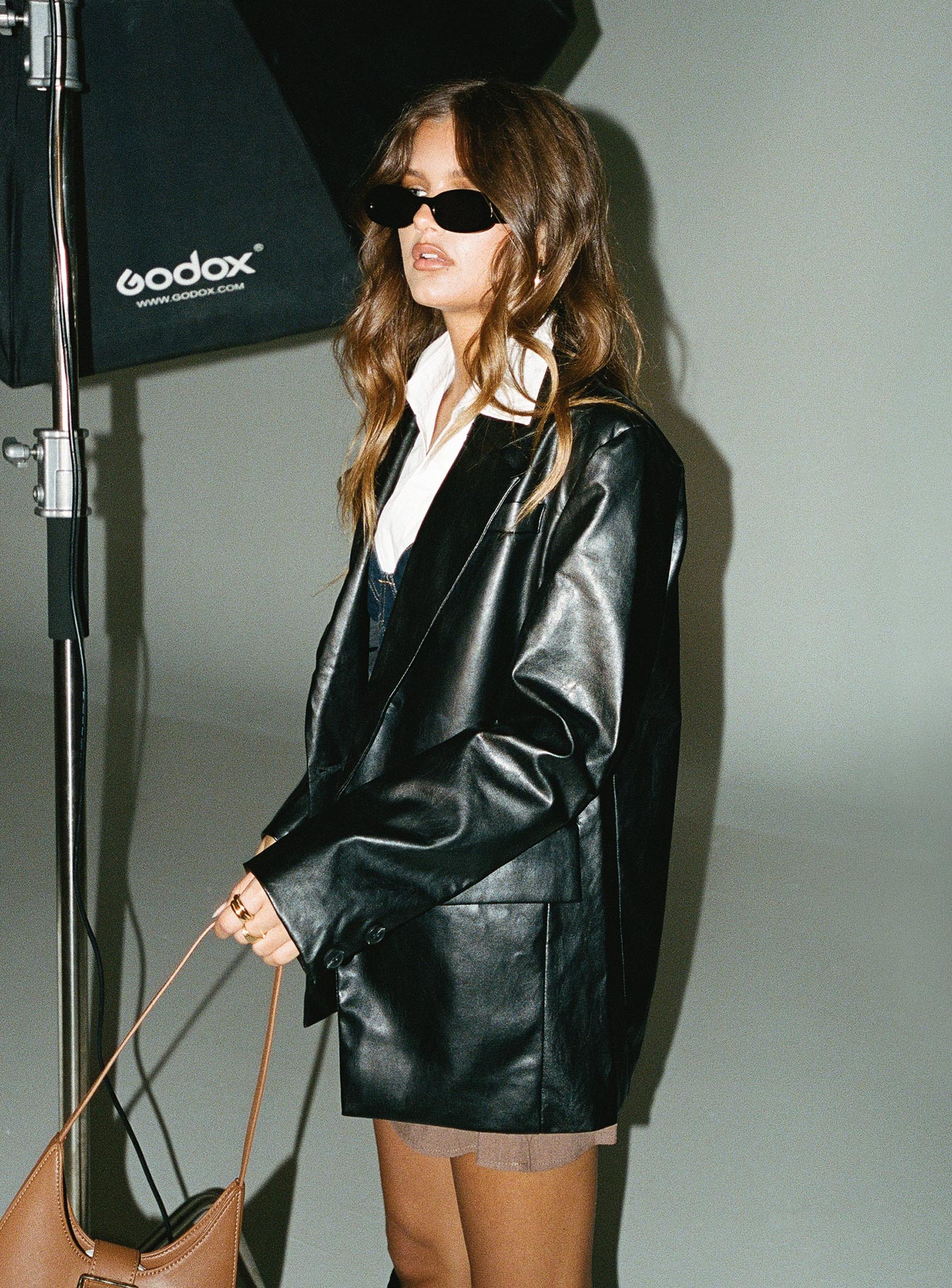 Jocelyn Faux Leather Blazer Black-Heyiad