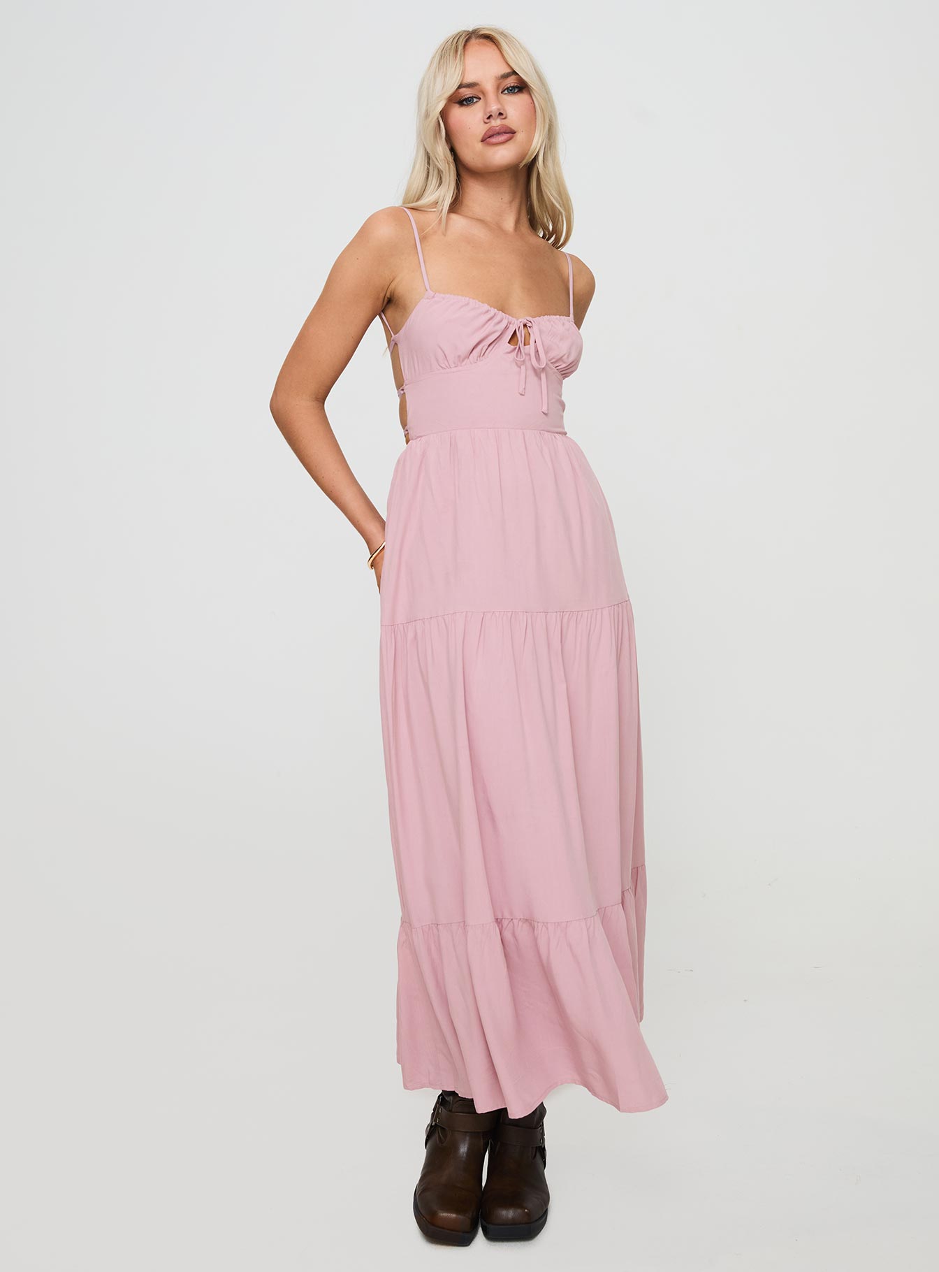 Juzen Maxi Dress Pink-Heyiad
