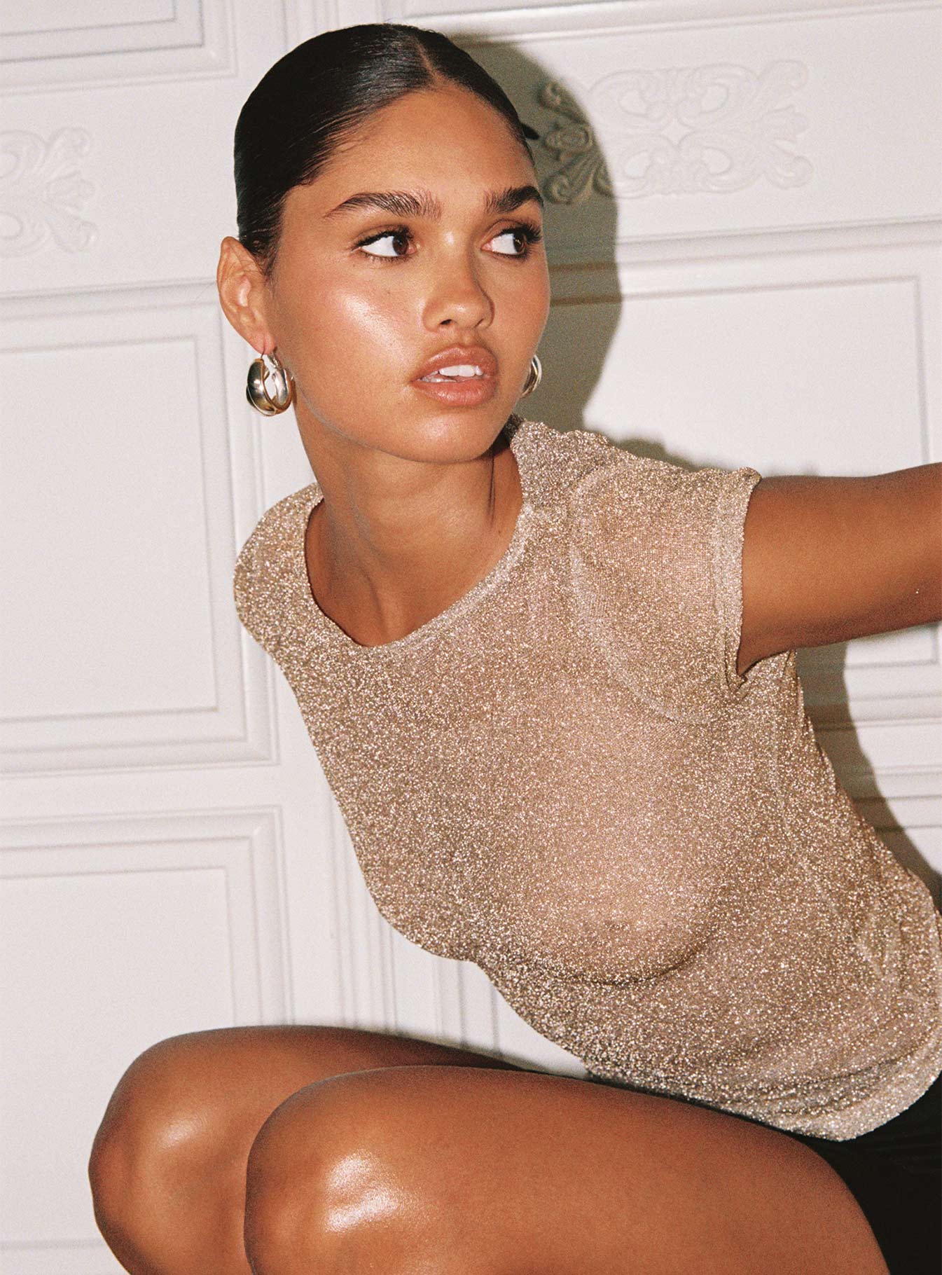 Crystal Clear Mesh Top Rose Gold-Heyiad