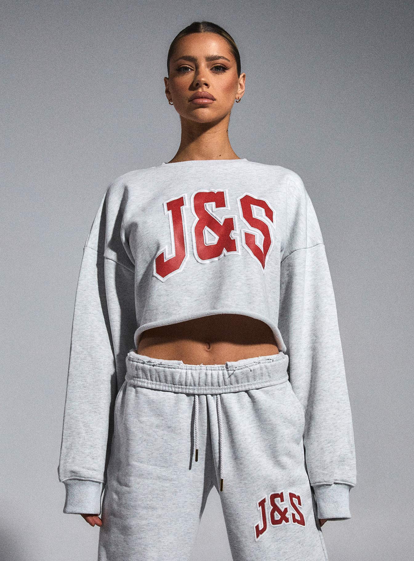 JGR & STN Double Play Cropped Sweatshirt Snow Grey Marle-Heyiad