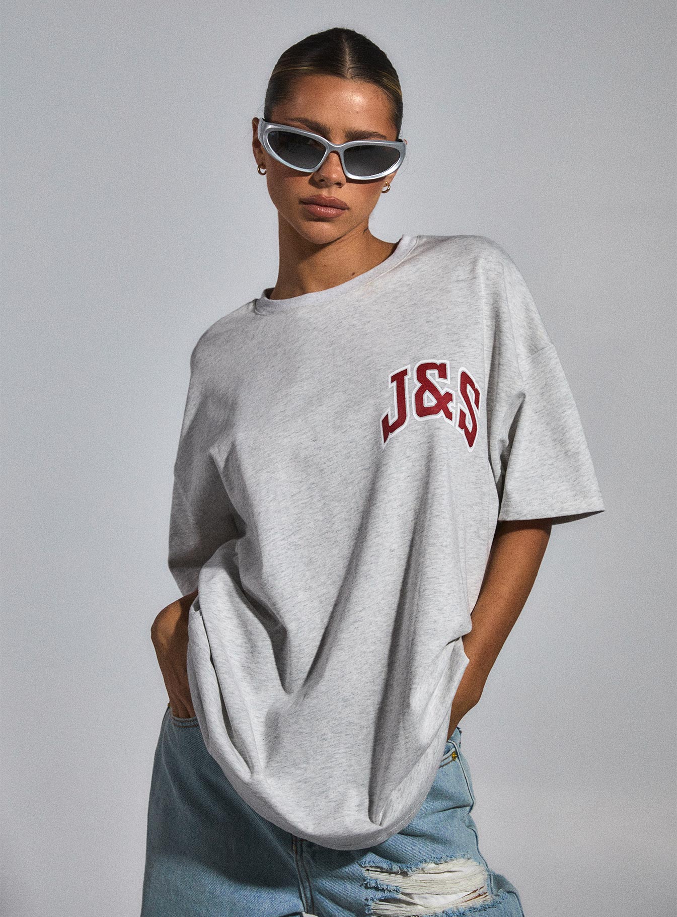 JGR & STN Major League Oversized Tee Snow Grey Marle-Heyiad