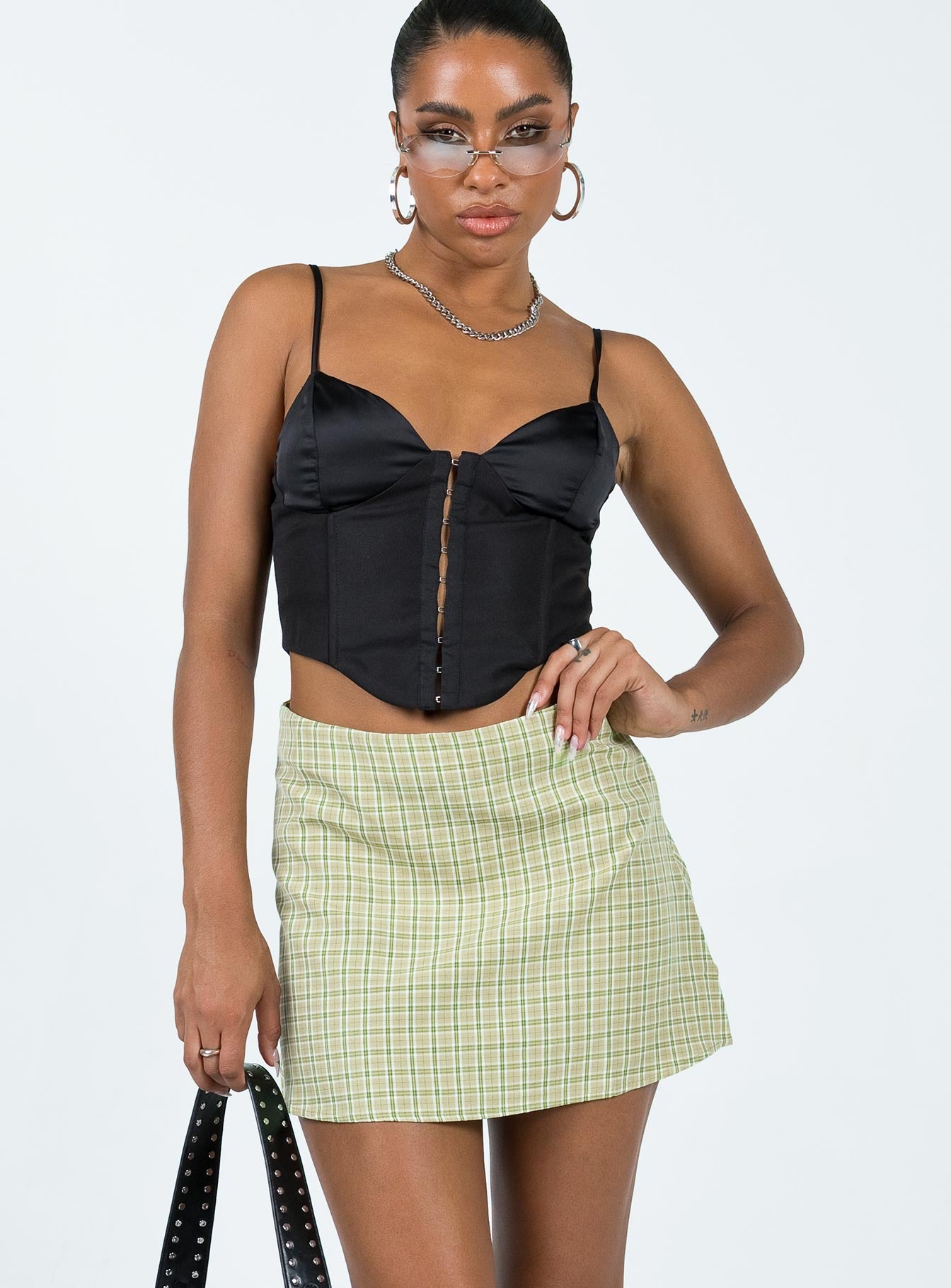 Kai Check Mini Skirt Green-Heyiad