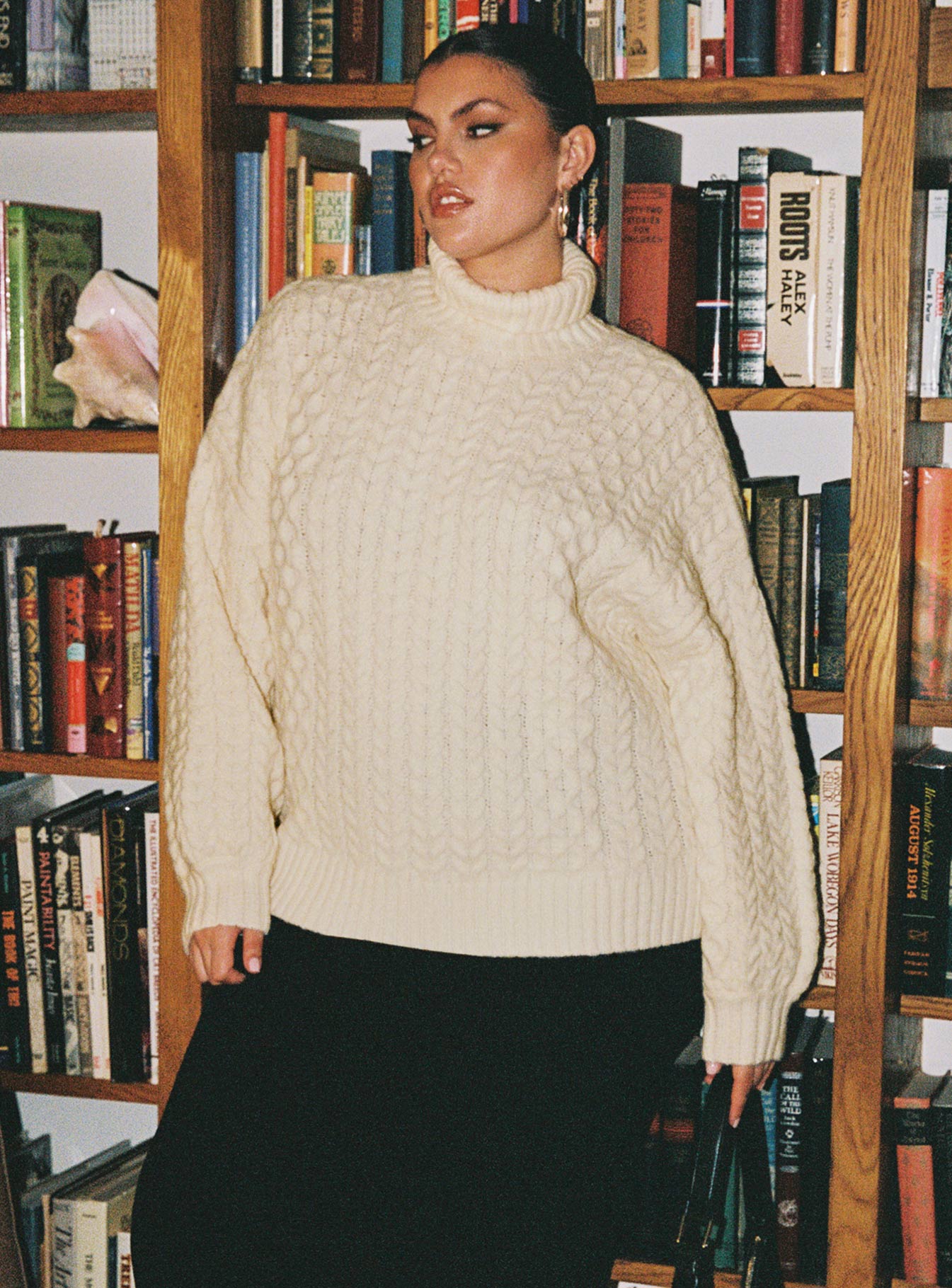 Judson Roll Neck Cable Knit Sweater Cream Curve-Heyiad