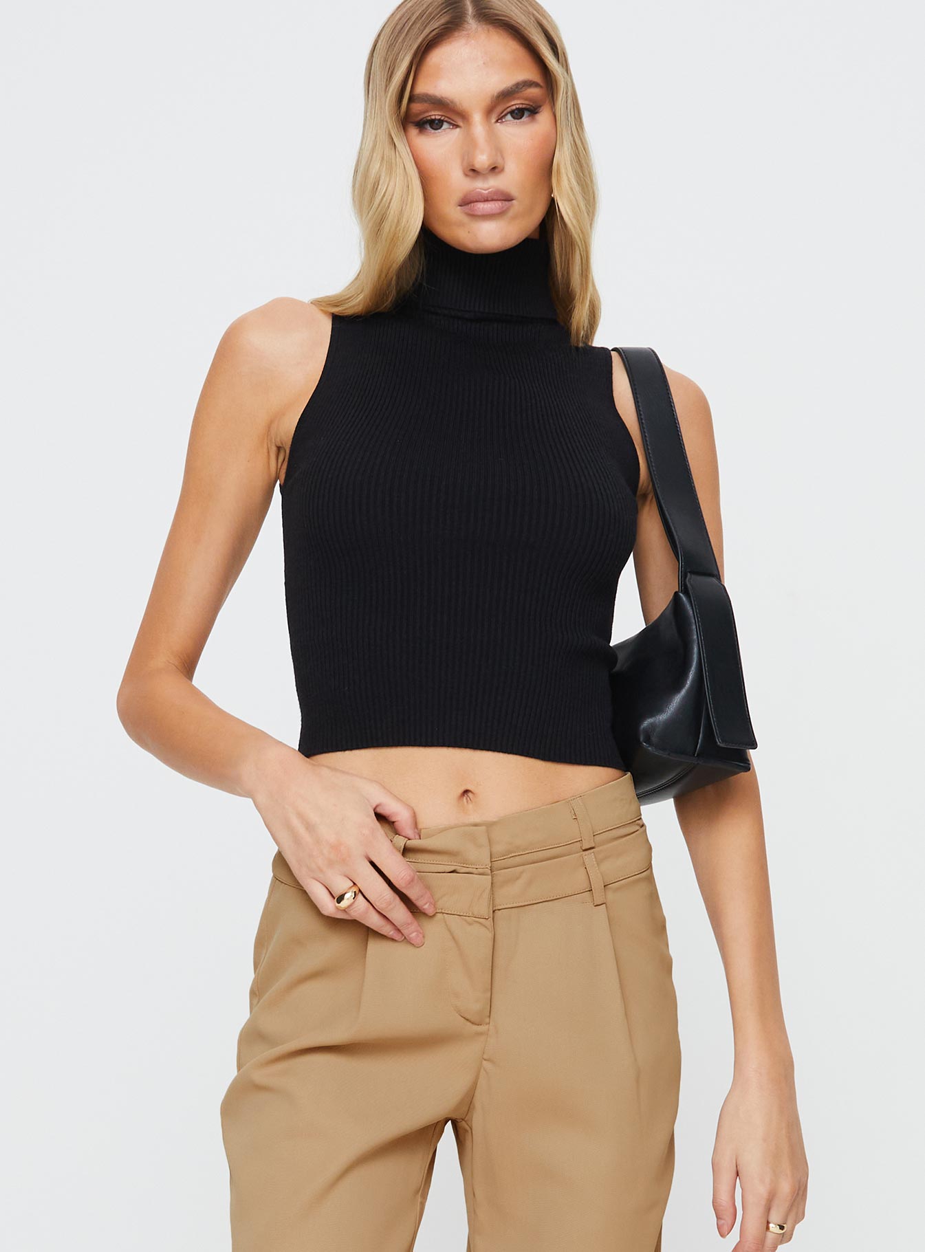 Jepson High Neck Tank Top Black-Heyiad