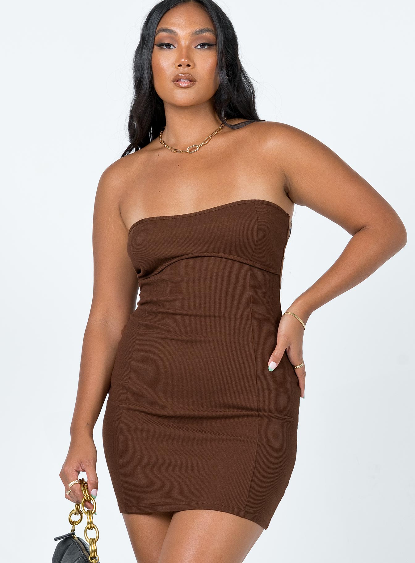 Iva Mini Dress Brown-Heyiad