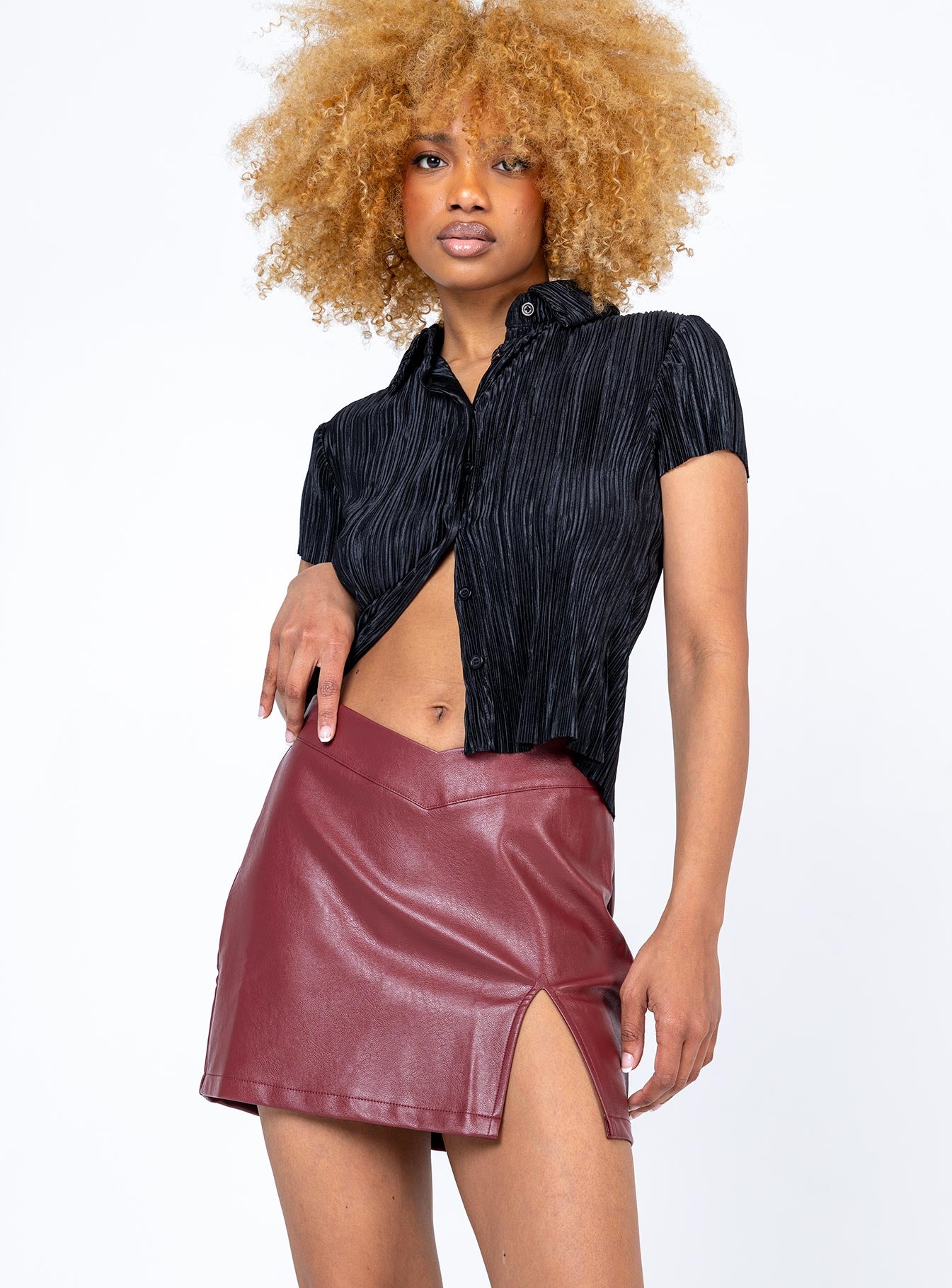 Delancey Mini Skirt Burgundy-Heyiad