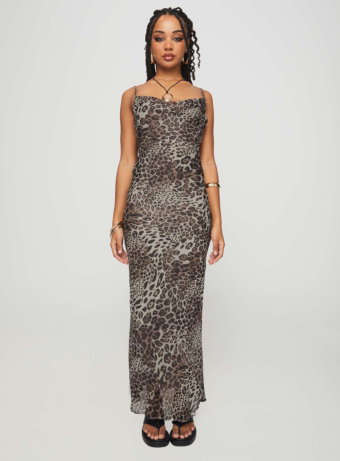 Declynn Bias Cut Maxi Dress Leopard-Heyiad