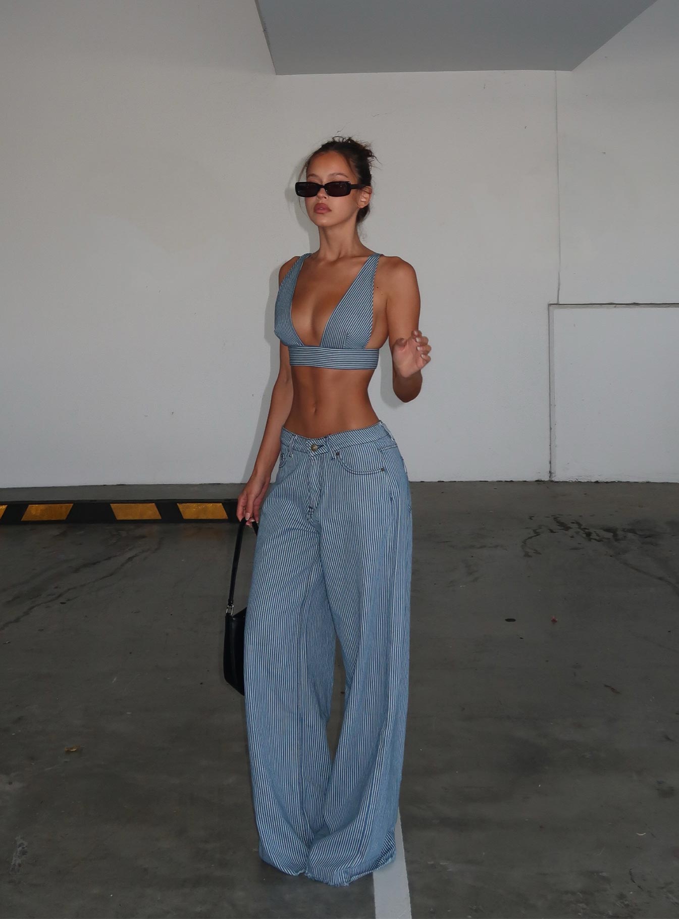 Eivissa Baggy Jeans Blue Denim Stripe-Heyiad
