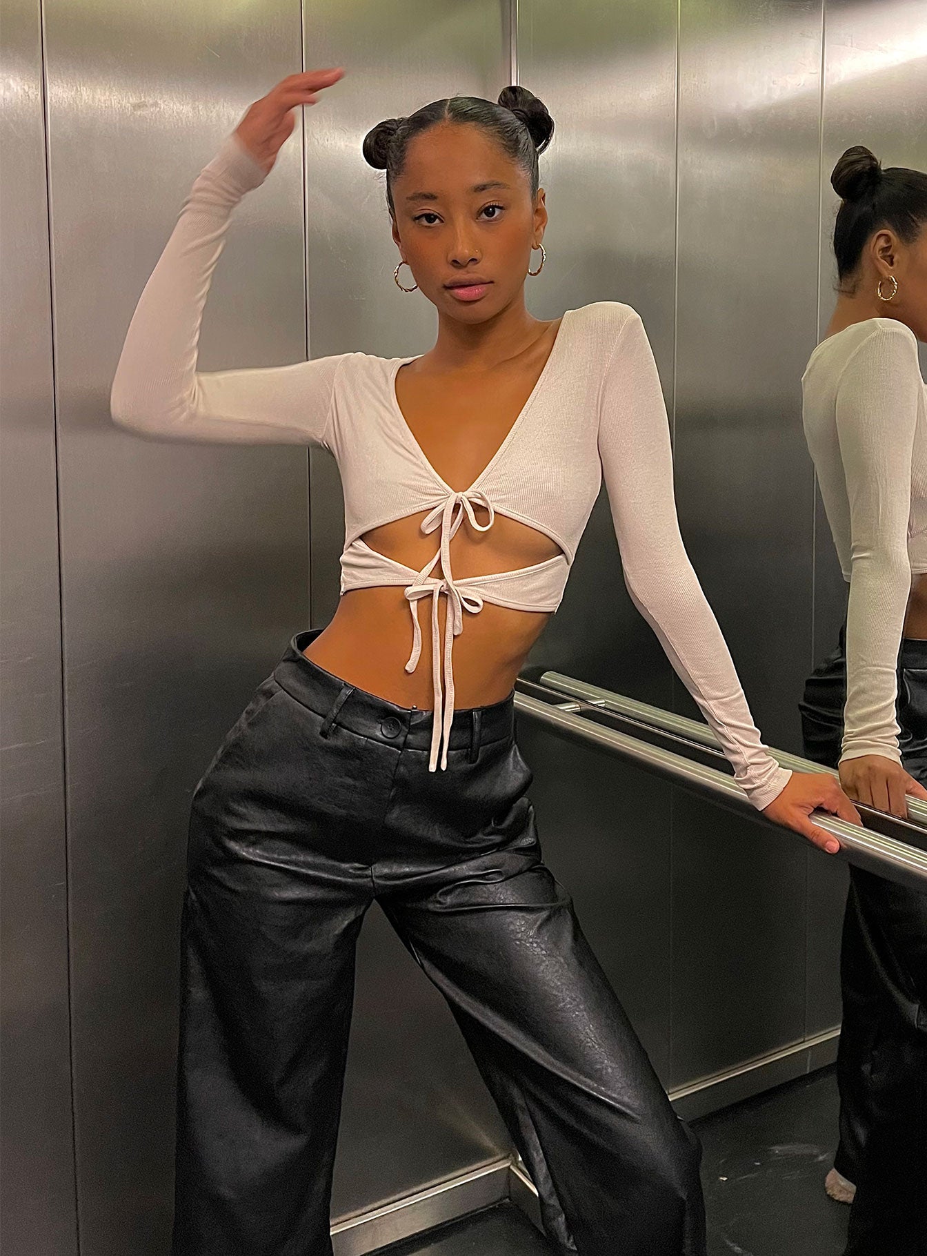 Jessie PU Pants Black-Heyiad