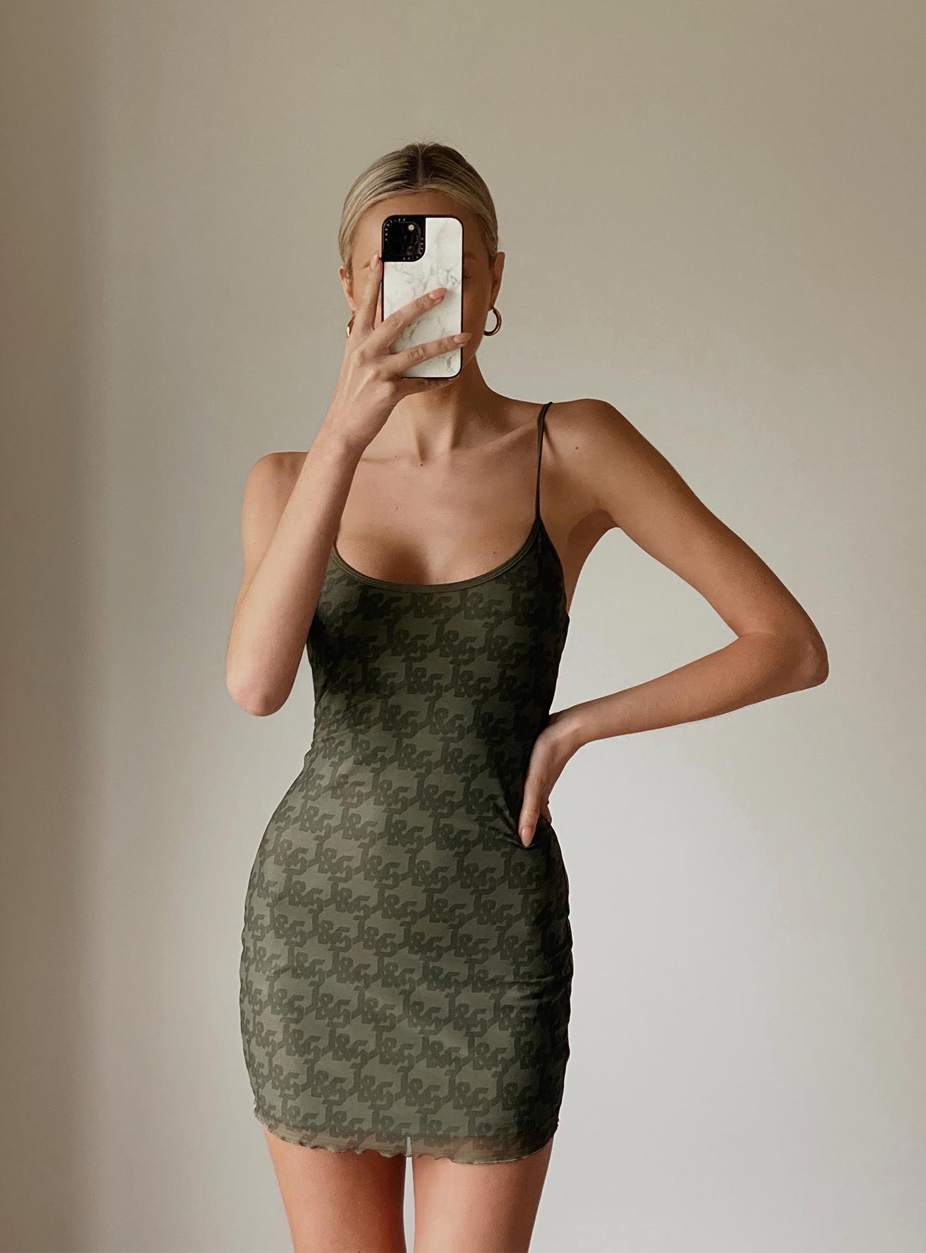 JGR & STN Demi Mini Dress Khaki Monogram-Heyiad