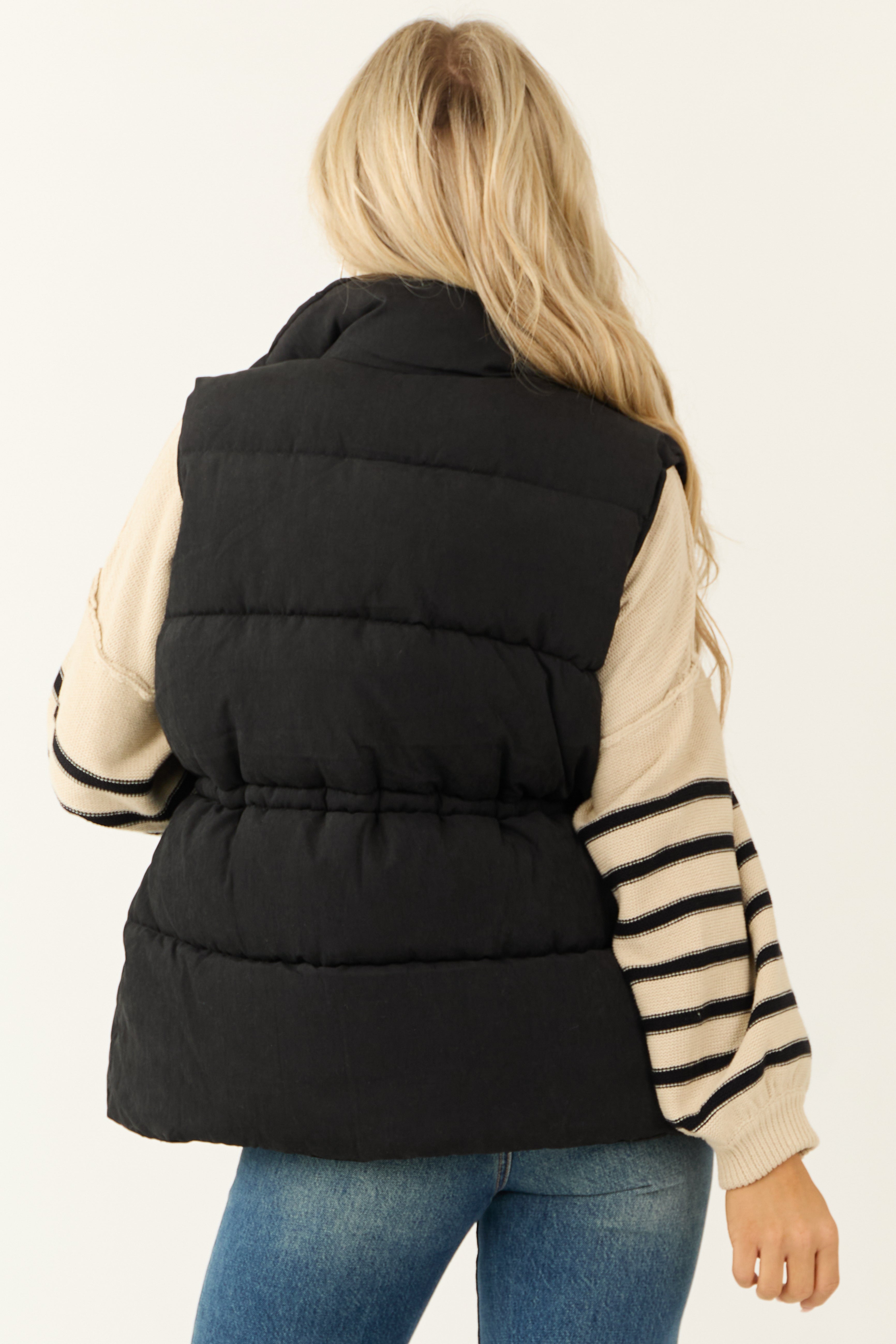 Black Soft Quilted Oversized Puffer Vest-Newayad